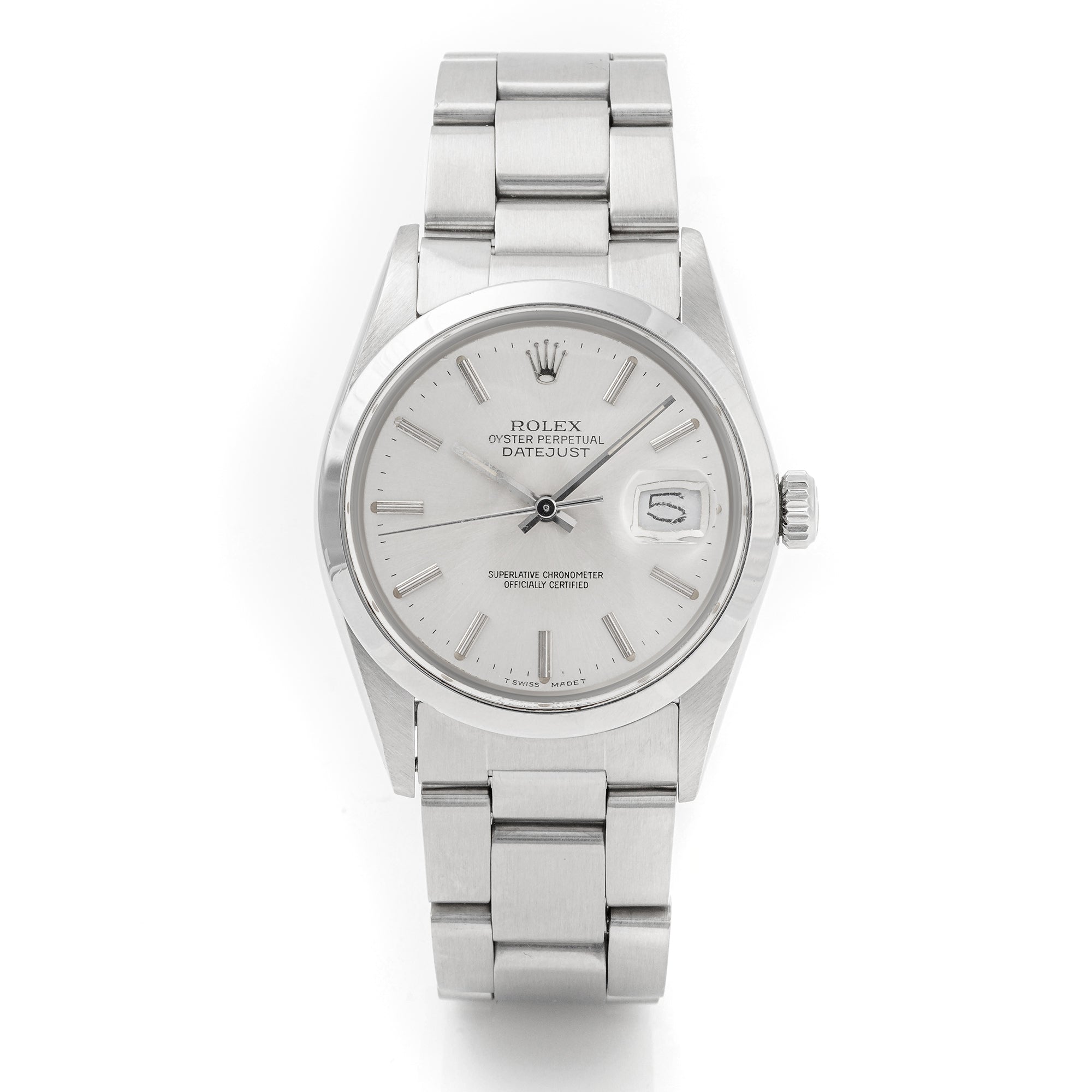 Rolex Datejust 36mm Stainless Steel 1600 Silver Dial | Stick hour markers, Smooth bezel