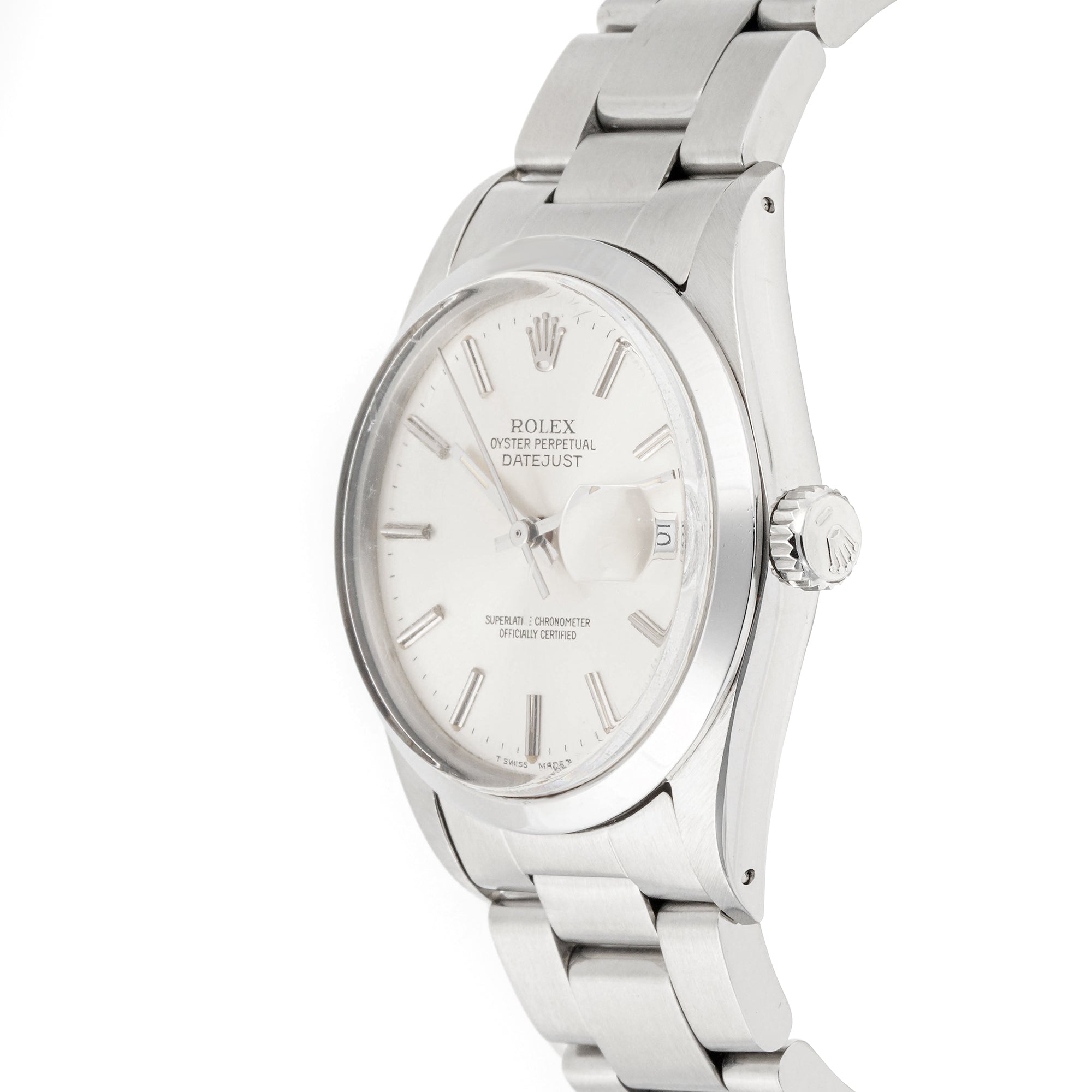 Rolex Datejust 36mm Stainless Steel 1600 Silver Dial | Stick hour markers, Smooth bezel