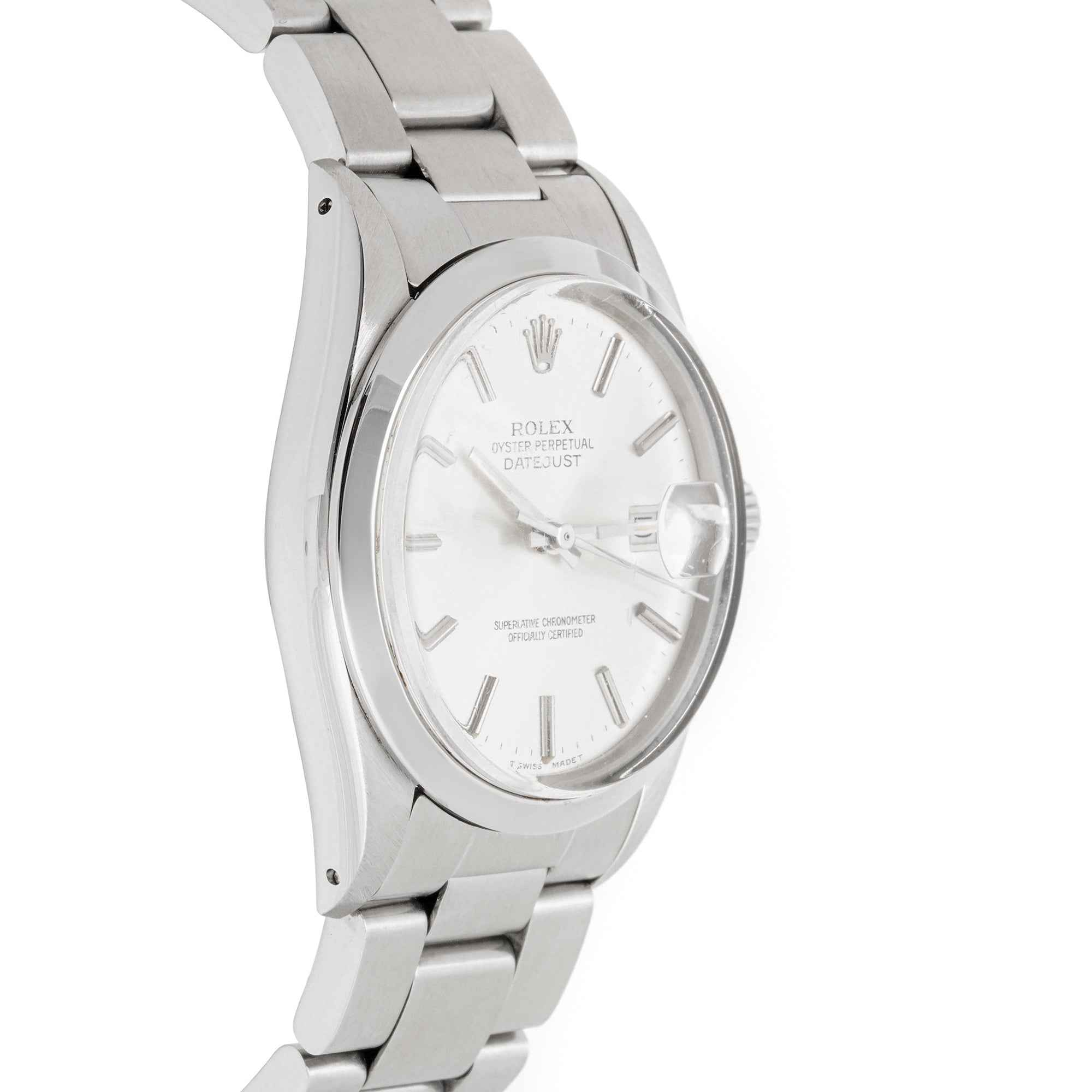 Rolex Datejust 36mm Stainless Steel 1600 Silver Dial | Stick hour markers, Smooth bezel