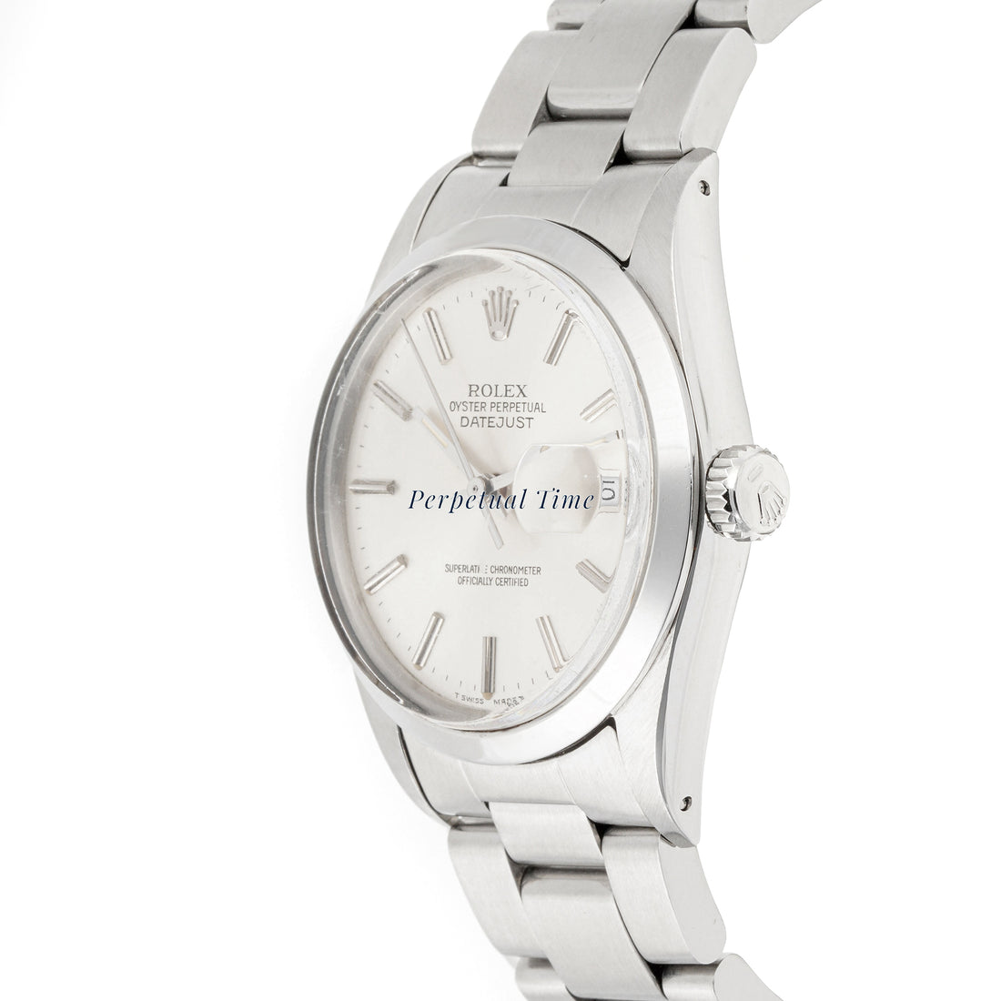 Rolex Datejust 36mm Stainless Steel 1600 Silver Dial | Stick hour markers, Smooth bezel