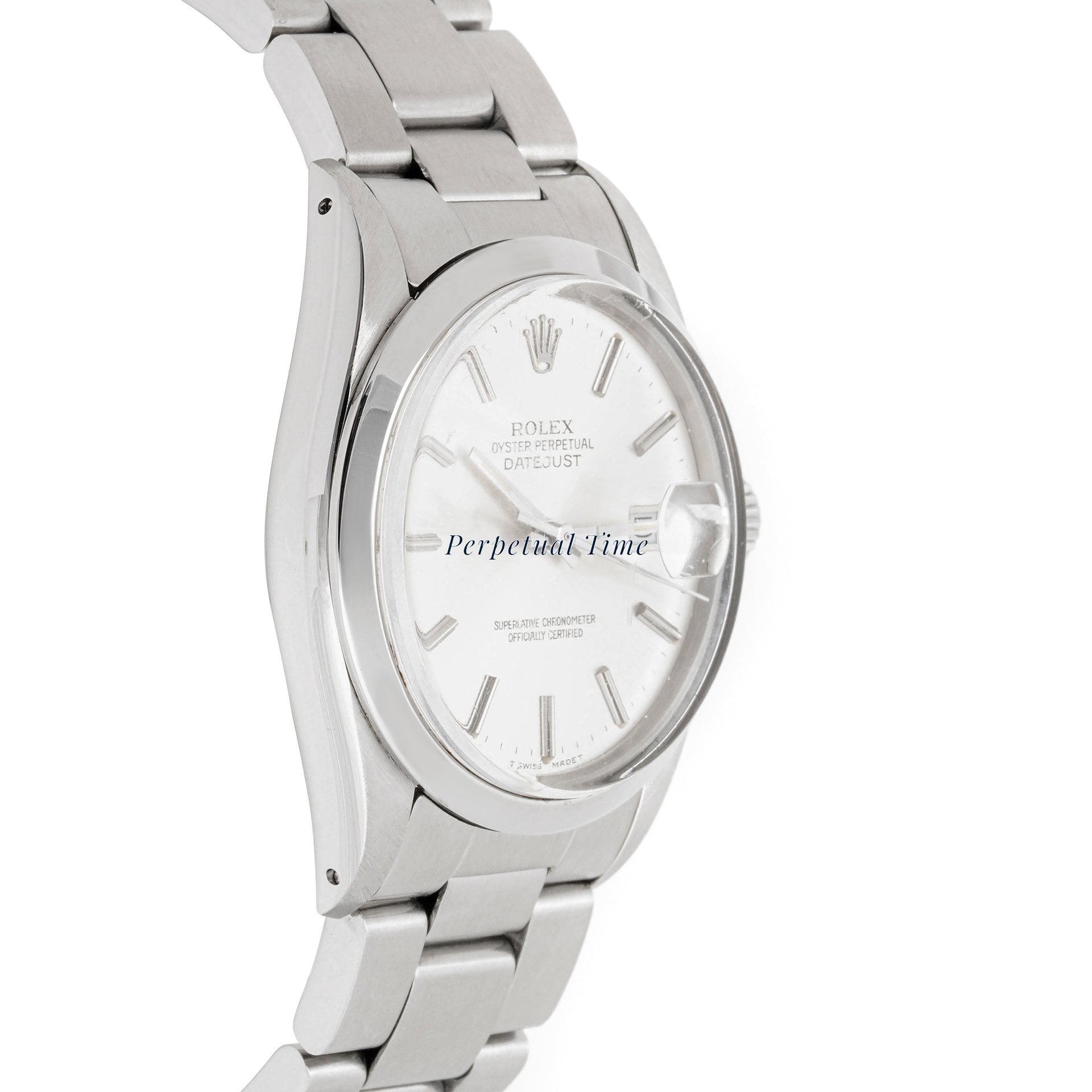 Rolex Datejust 36mm Stainless Steel 1600 Silver Dial | Stick hour markers, Smooth bezel