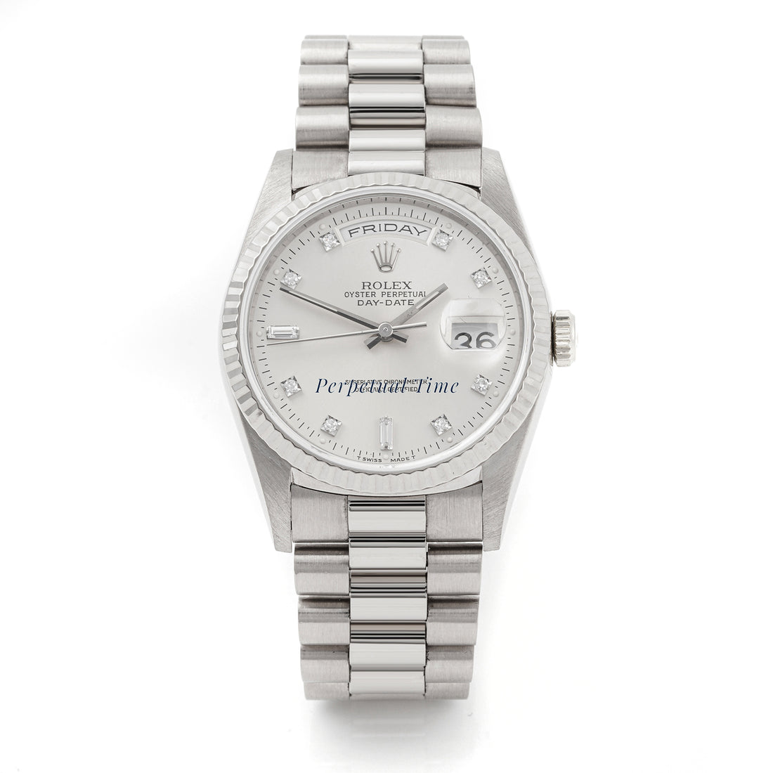 Rolex Day-Date 36 Silver diamond Dial on President band 18239
