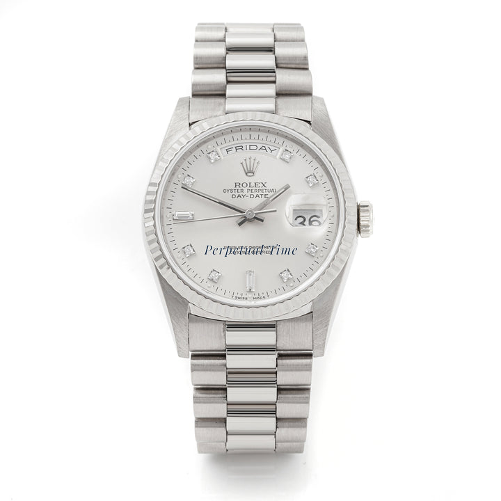 Rolex Day-Date 36 Silver diamond Dial on President band 18239
