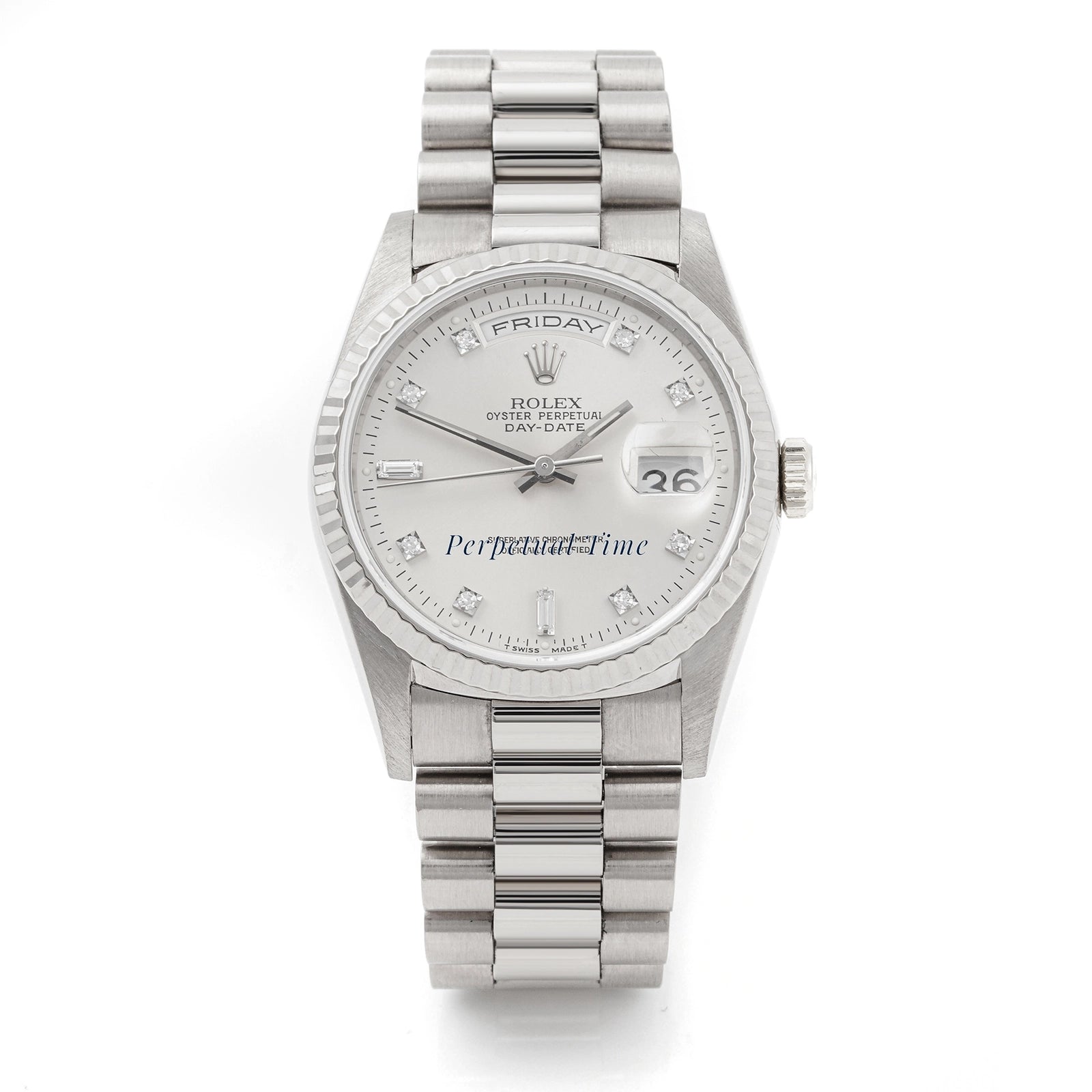 Rolex Day-Date 36 Silver diamond Dial on President 18239