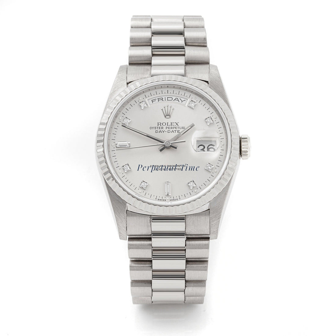 Rolex Day-Date 36 Silver diamond Dial on President 18239