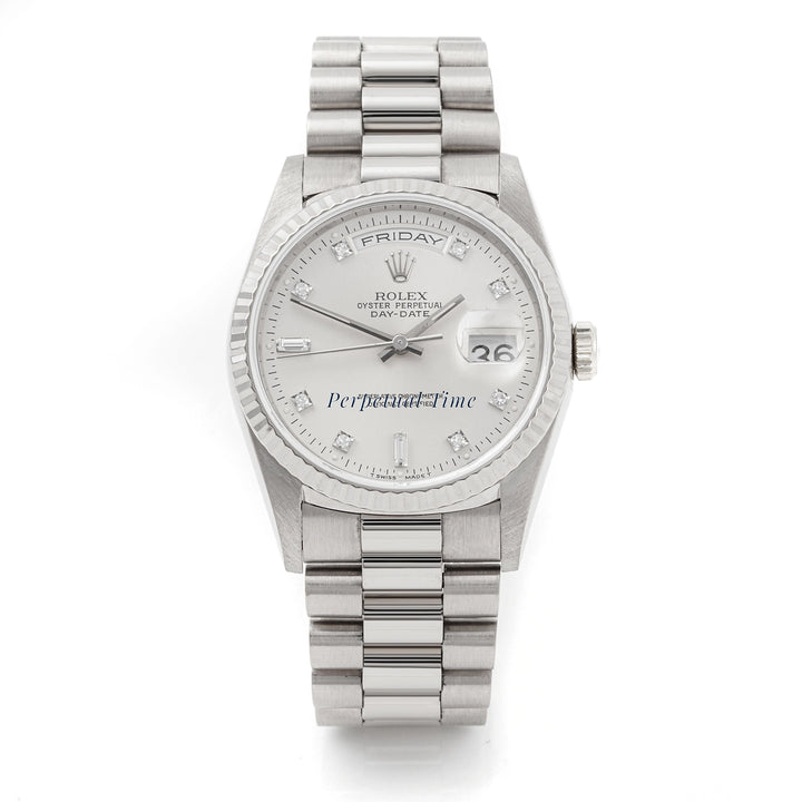 Rolex Day-Date 36 Silver diamond Dial on President 18239