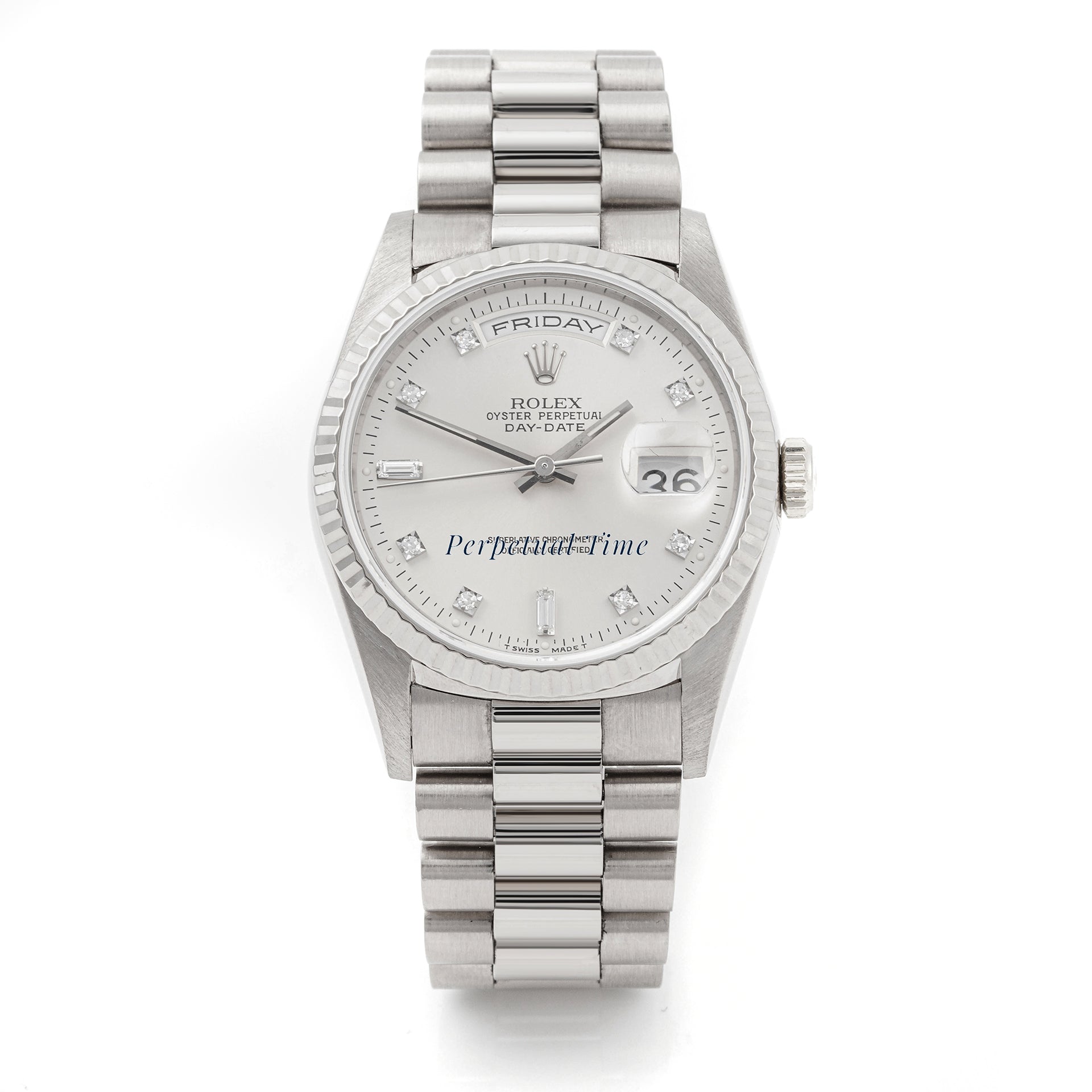 Rolex Day-Date 36 Silver diamond Dial on President band 18239