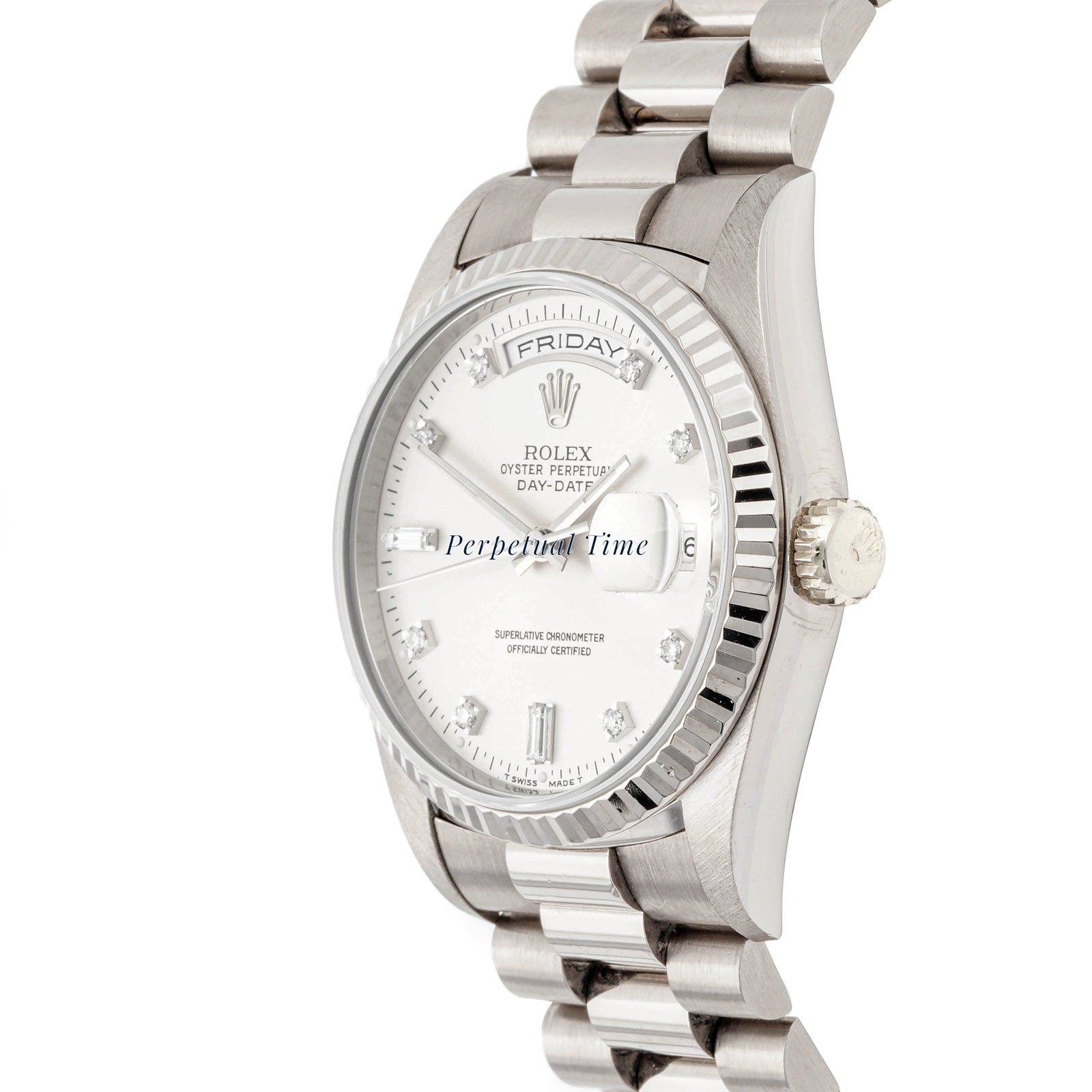 Rolex Day-Date 36 Silver diamond Dial on President 18239