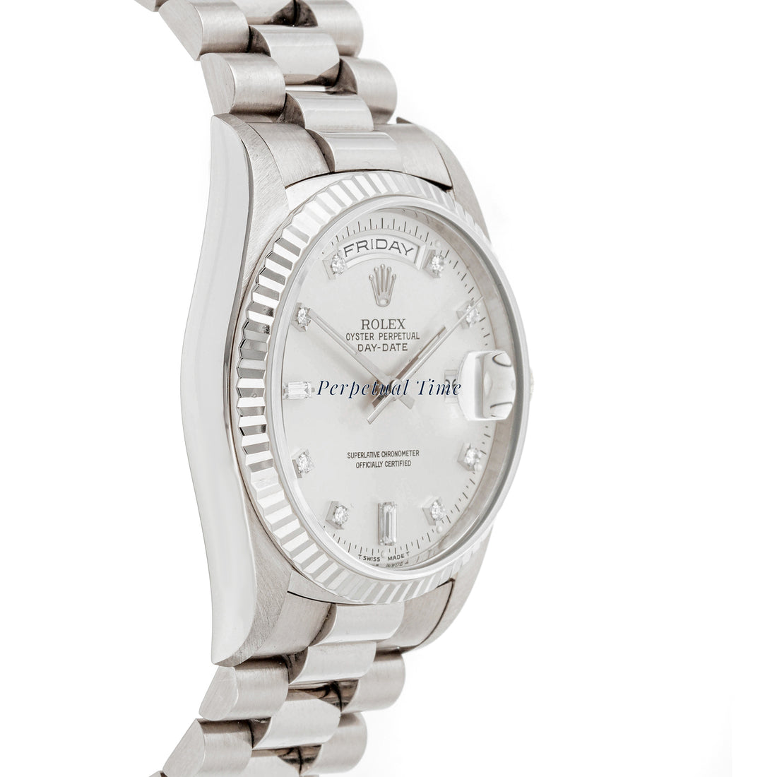 Rolex Day-Date 36 Silver diamond Dial on President band 18239