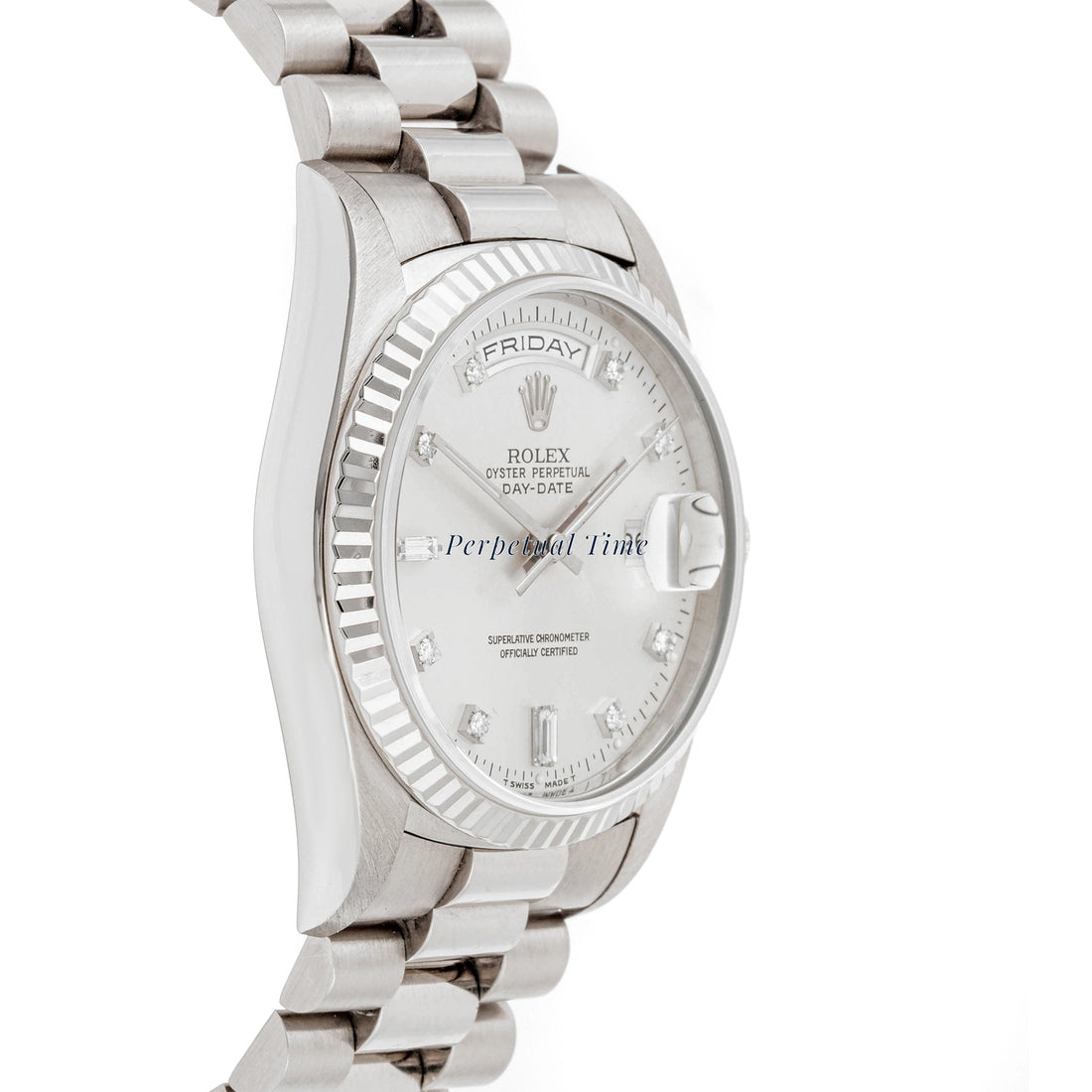 Rolex Day-Date 36 Silver diamond Dial on President 18239