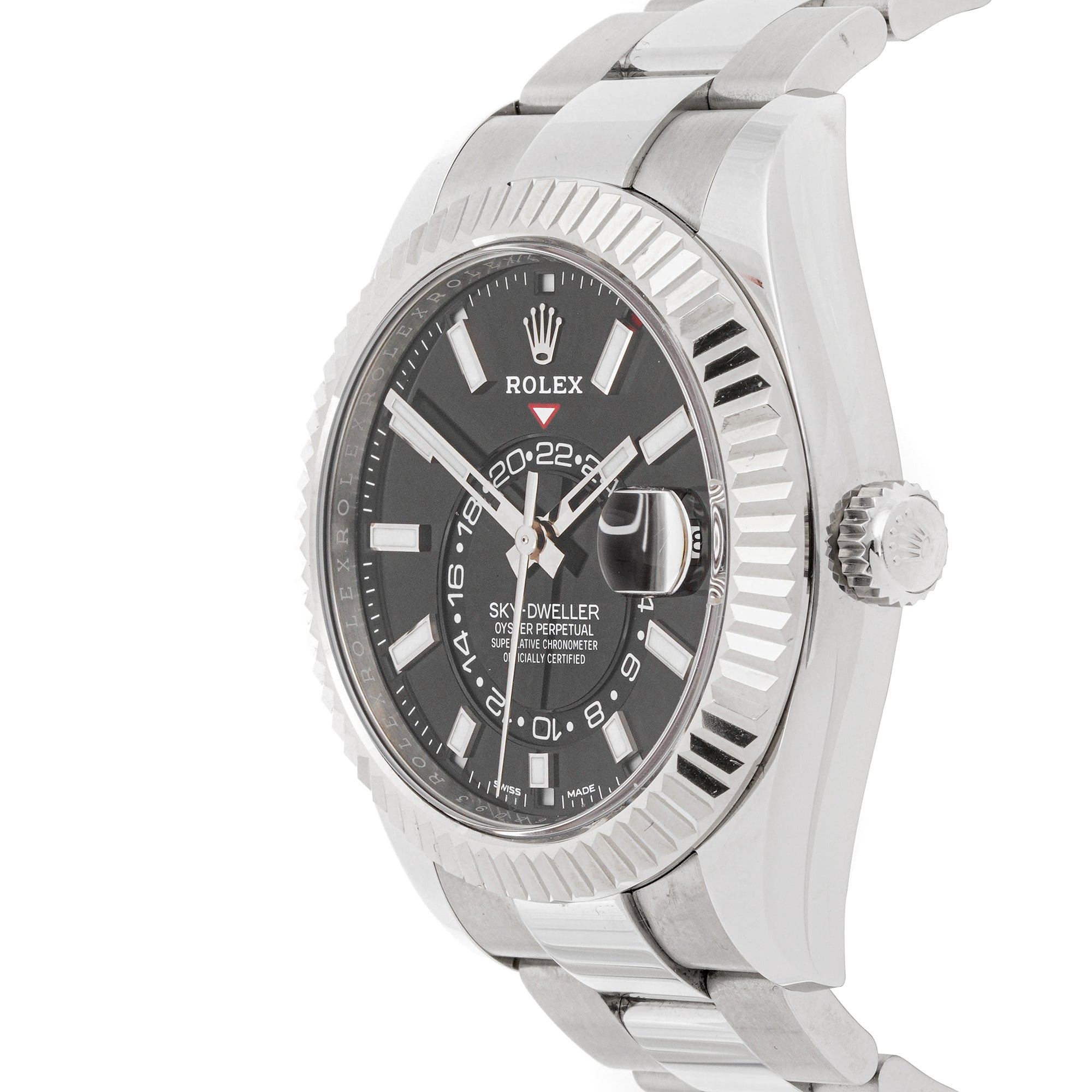 Rolex Sky-Dweller 42mm Stainless Steel & White Gold 326934 Black Dial | Index hour markers, Fluted bezel