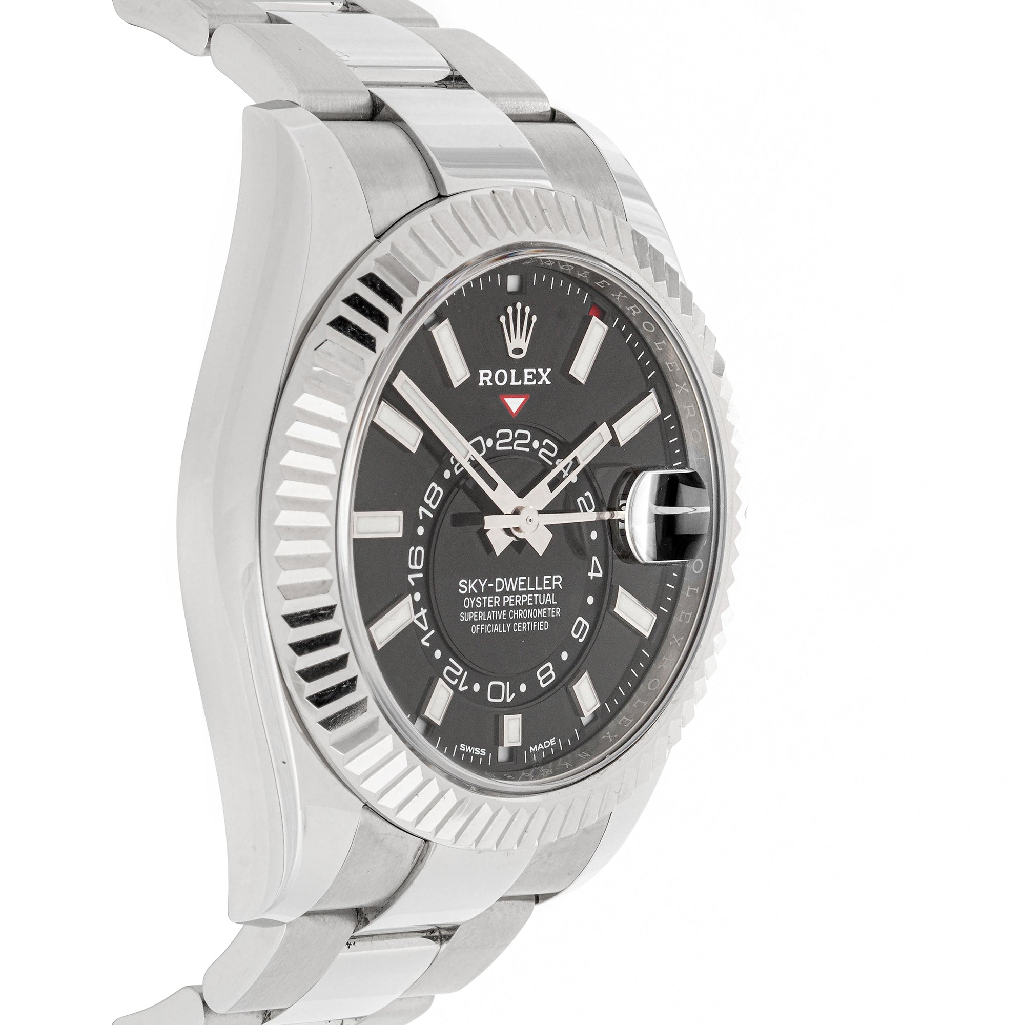 Rolex Sky-Dweller 42mm Stainless Steel & White Gold 326934 Black Dial | Index hour markers, Fluted bezel