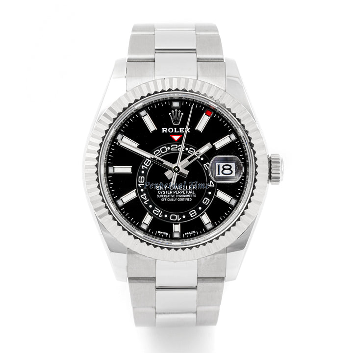 Rolex Sky-Dweller 42mm Stainless Steel & White Gold 326934 Black Dial | Index hour markers, Fluted bezel