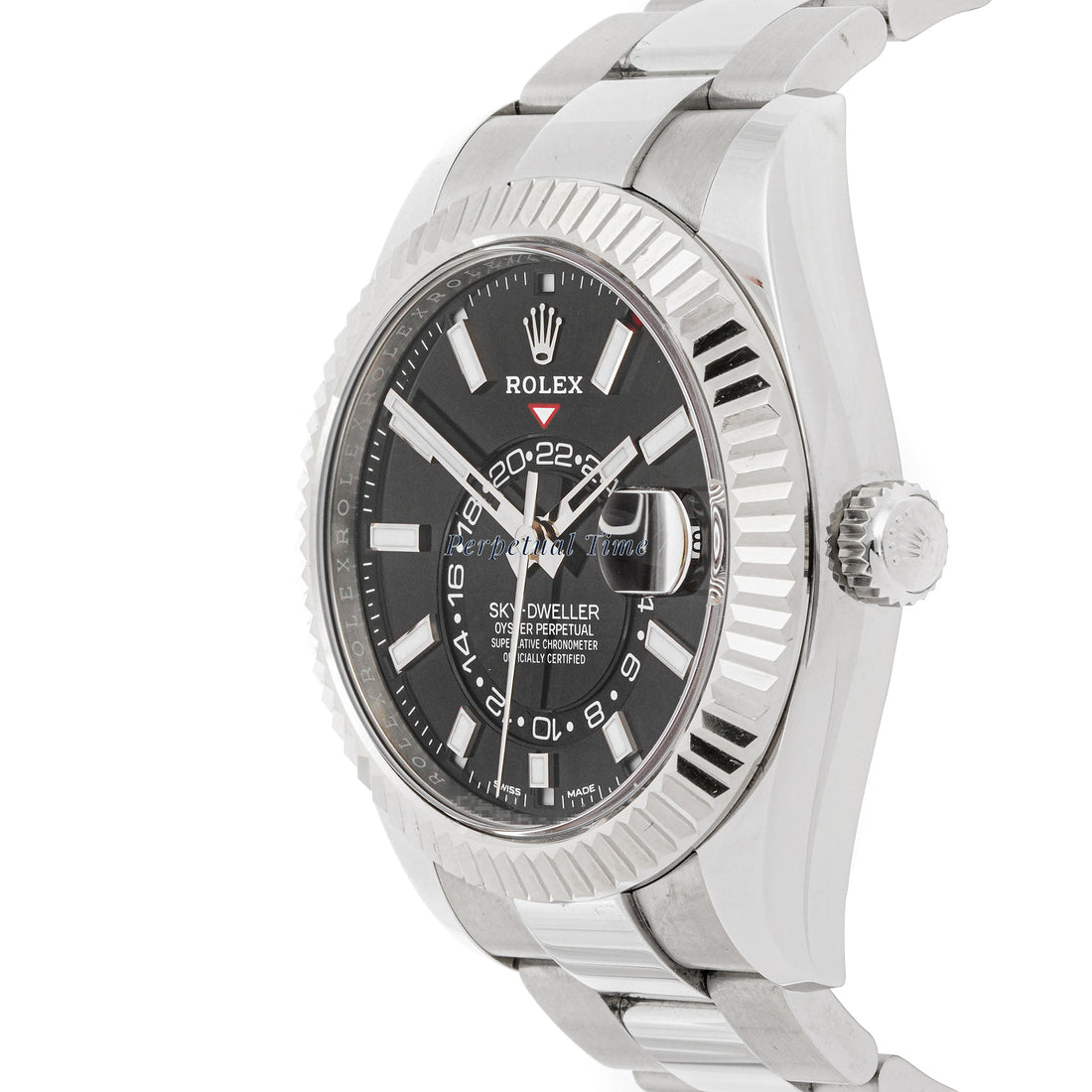Rolex Sky-Dweller 42mm Stainless Steel & White Gold 326934 Black Dial | Index hour markers, Fluted bezel