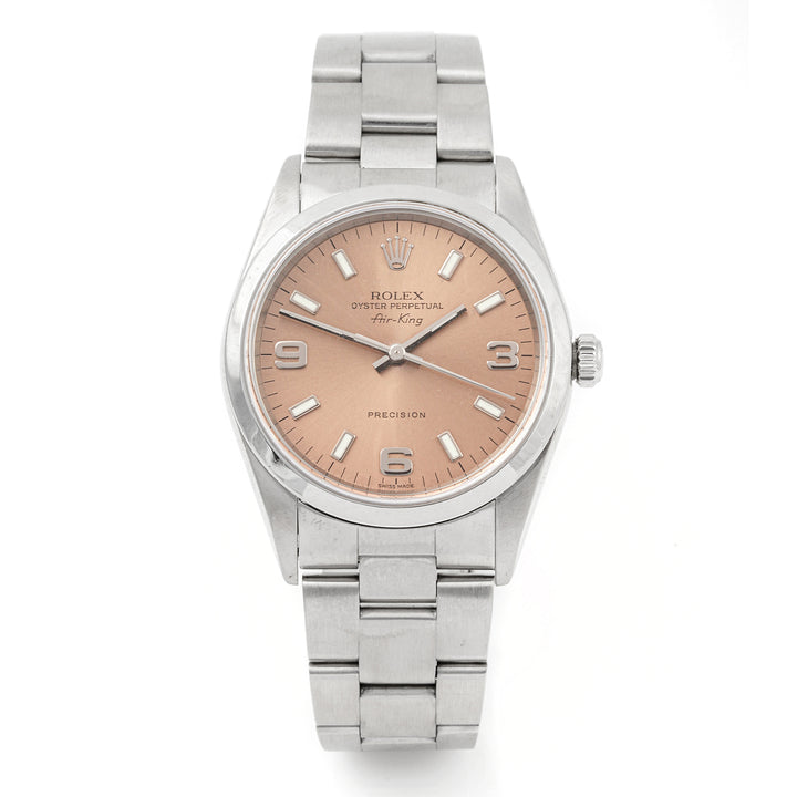 Rolex Air-King 34mm Stainless Steel 14000m Pink Salmon Dial | Index & 3-6-9 Arabic Numerals hour markers, Smooth bezel