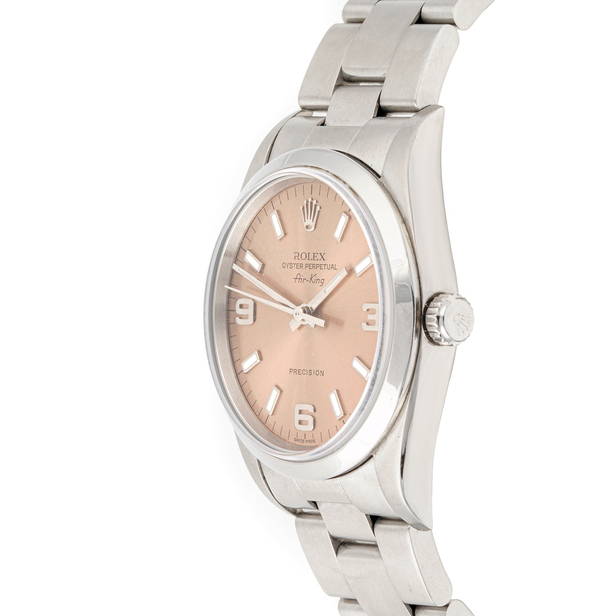 Rolex Air-King 34mm Stainless Steel 14000m Pink Salmon Dial | Index & 3-6-9 Arabic Numerals hour markers, Smooth bezel