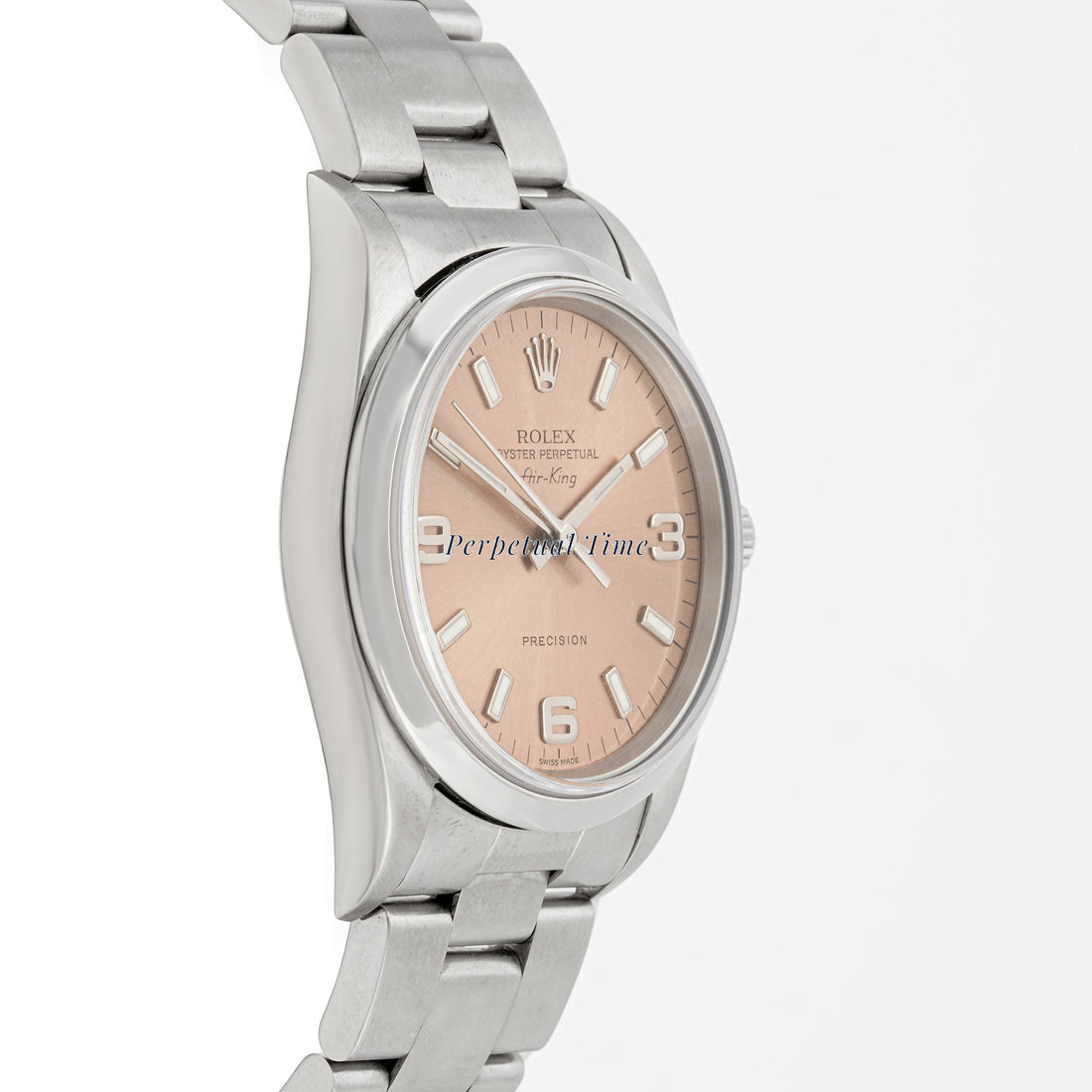 Rolex Air-King 34mm Stainless Steel 14000m Pink Salmon Dial | Index & 3-6-9 Arabic Numerals hour markers, Smooth bezel