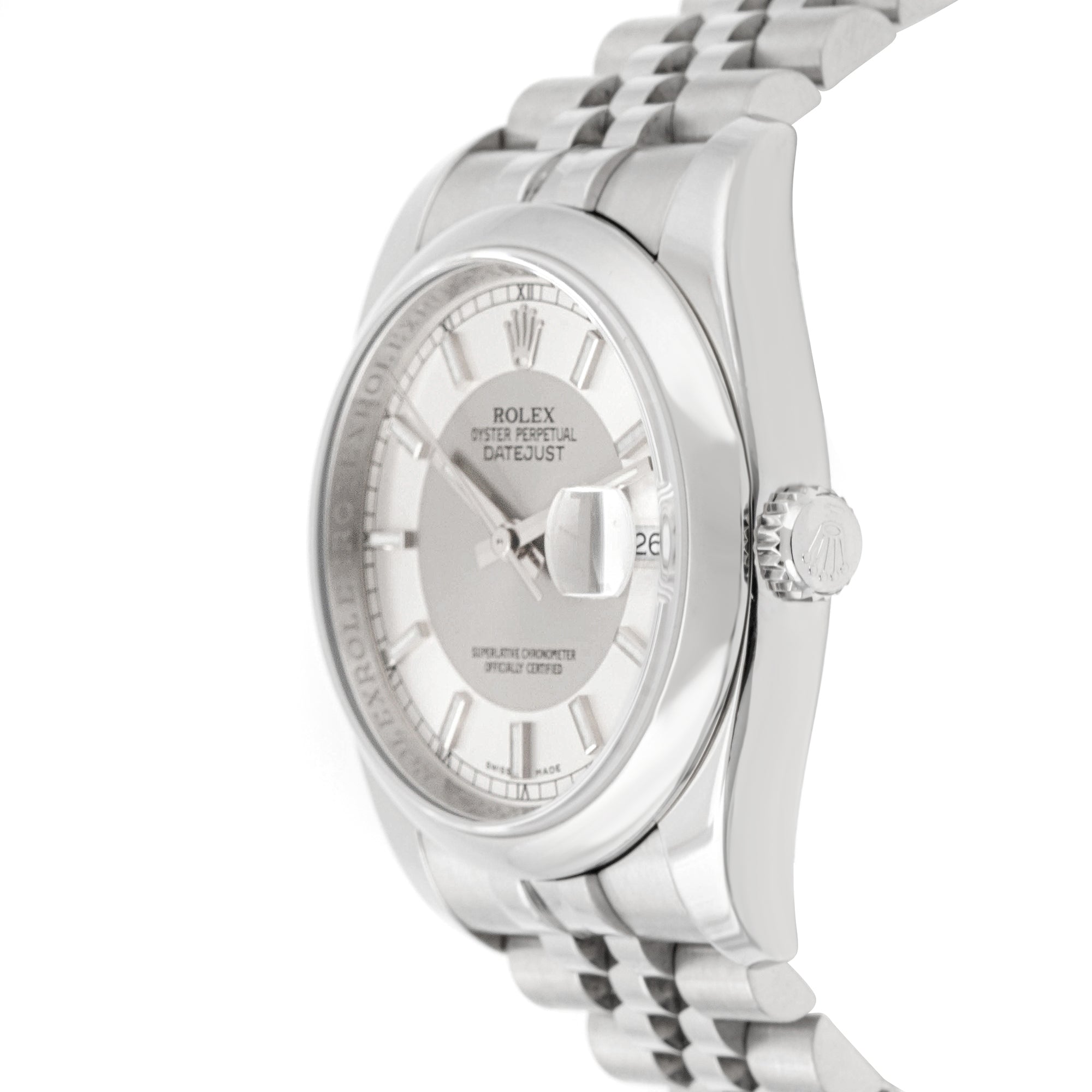 Rolex Datejust 36mm Stainless Steel 116200 Silver Tuxedo Dial | Index hour markers, Smooth bezel