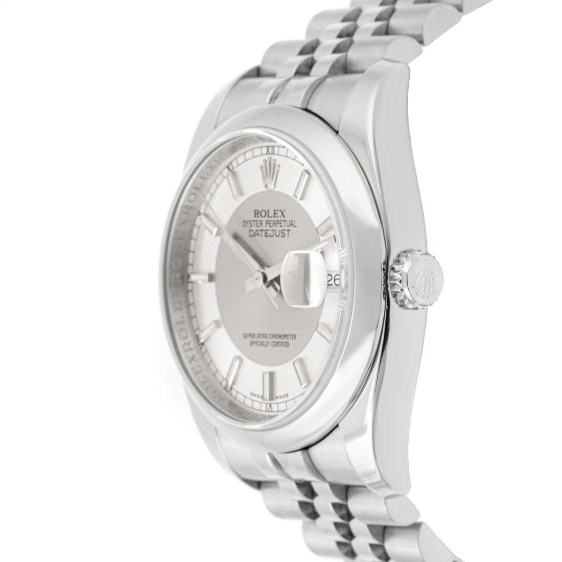 Rolex Datejust 36mm Stainless Steel 116200 Silver Tuxedo Dial | Index hour markers, Smooth bezel
