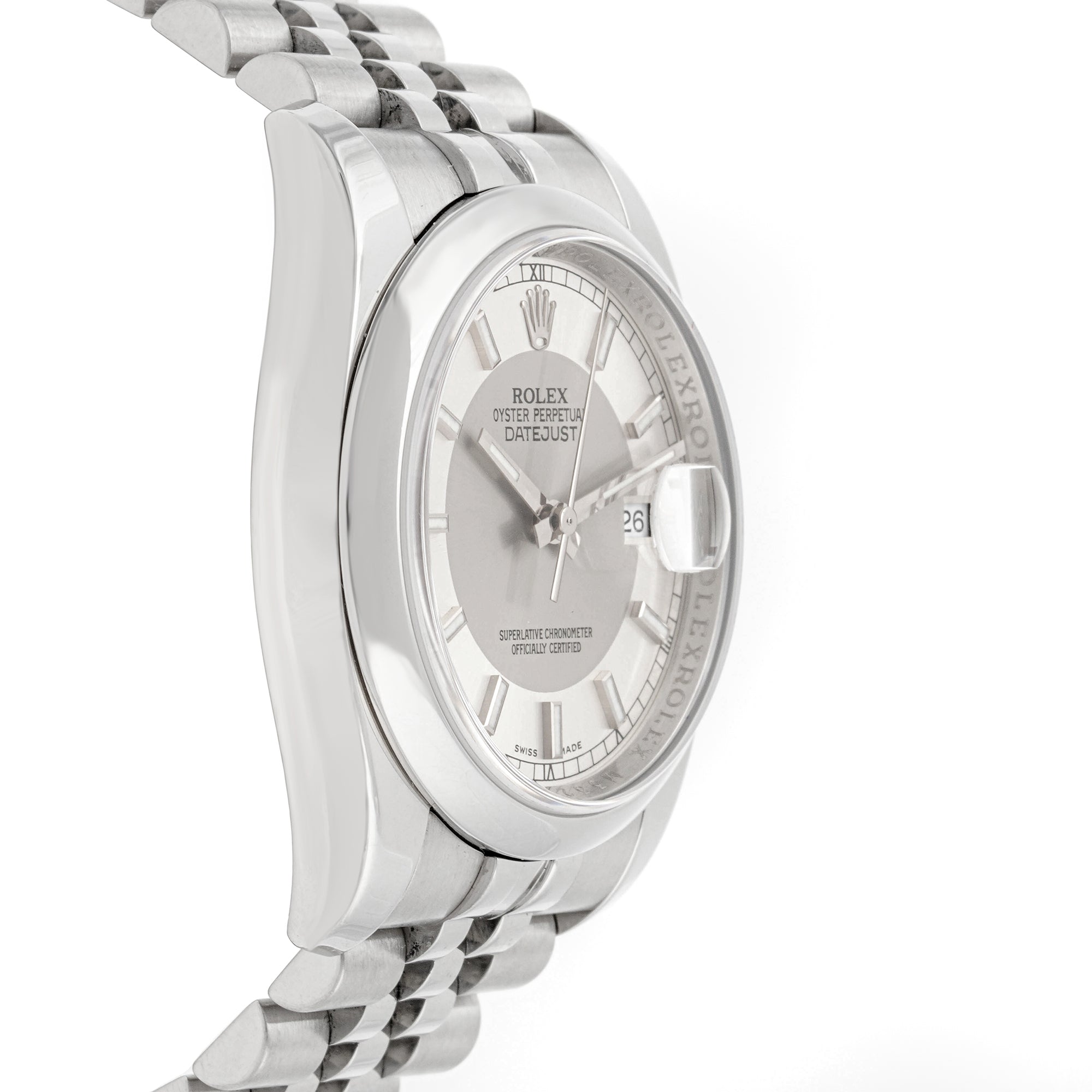 Rolex Datejust 36mm Stainless Steel 116200 Silver Tuxedo Dial | Index hour markers, Smooth bezel