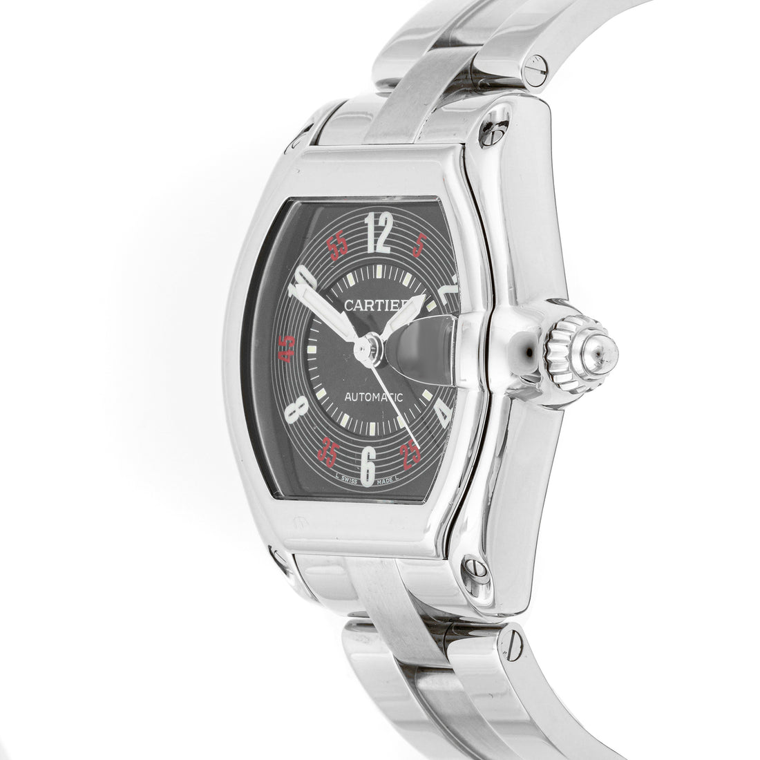 Cartier Roadster 37x44 mm Stainless Steel 2510 Black Dial | Roman Numerals hour markers, Smooth bezel