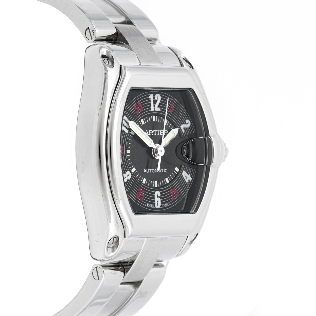 Cartier Roadster 37x44 mm Stainless Steel 2510 Black Dial | Roman Numerals hour markers, Smooth bezel