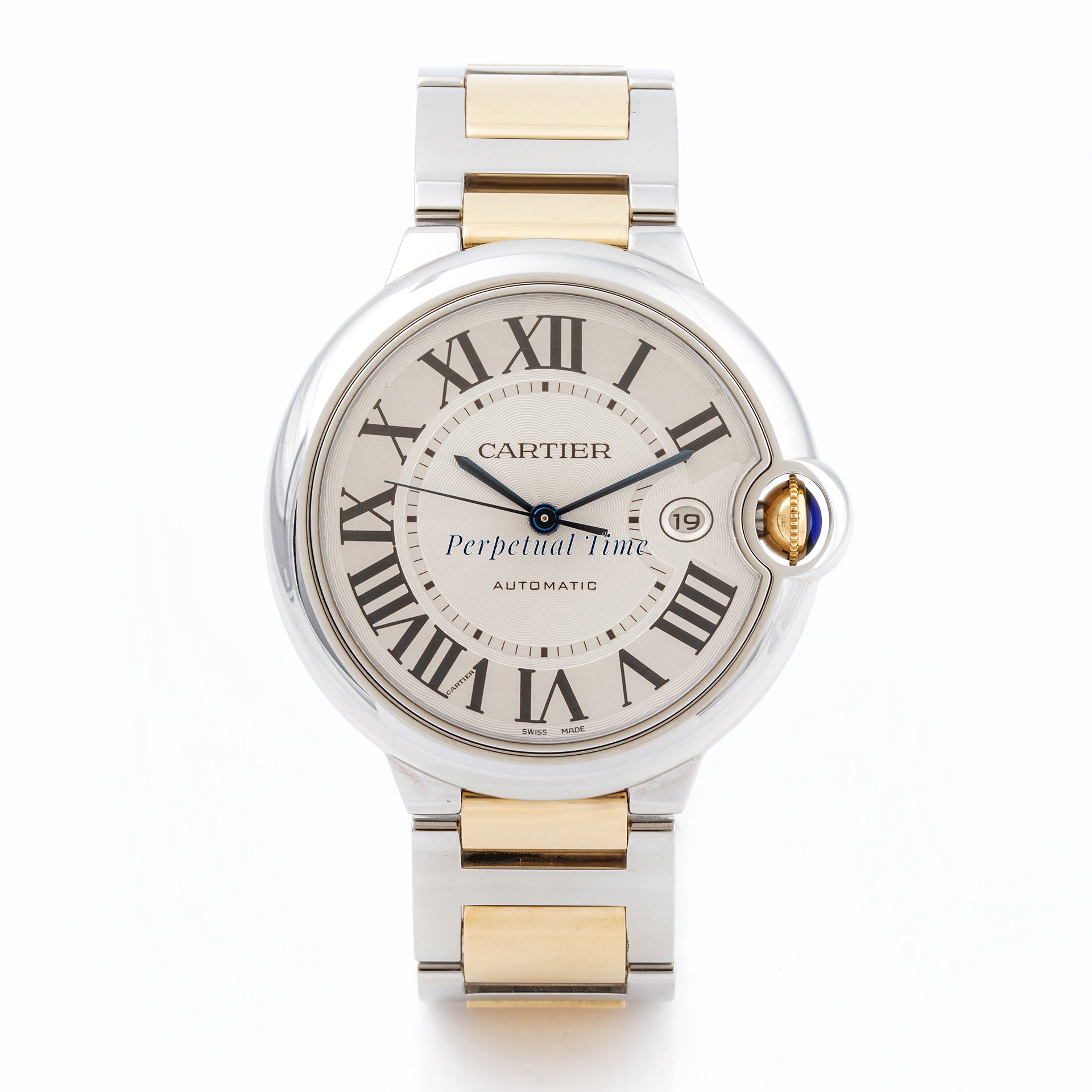 Cartier Ballon Bleu 42 mm Yellow Gold and Stainless Steel 3001 Silver Dial | Roman Numerals hour markers, Smooth bezel