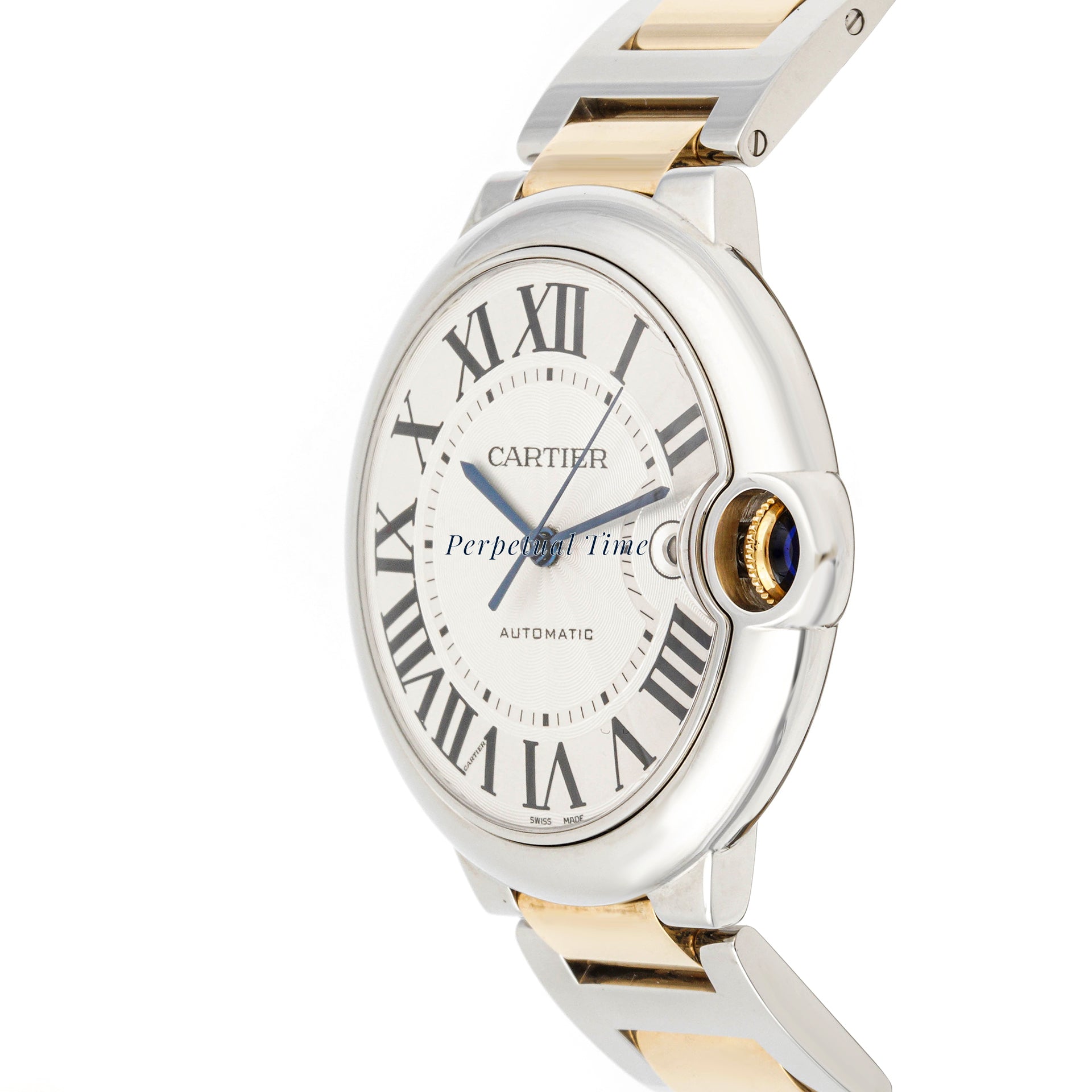 Cartier Ballon Bleu 42 mm Yellow Gold and Stainless Steel 3001 Silver Dial | Roman Numerals hour markers, Smooth bezel