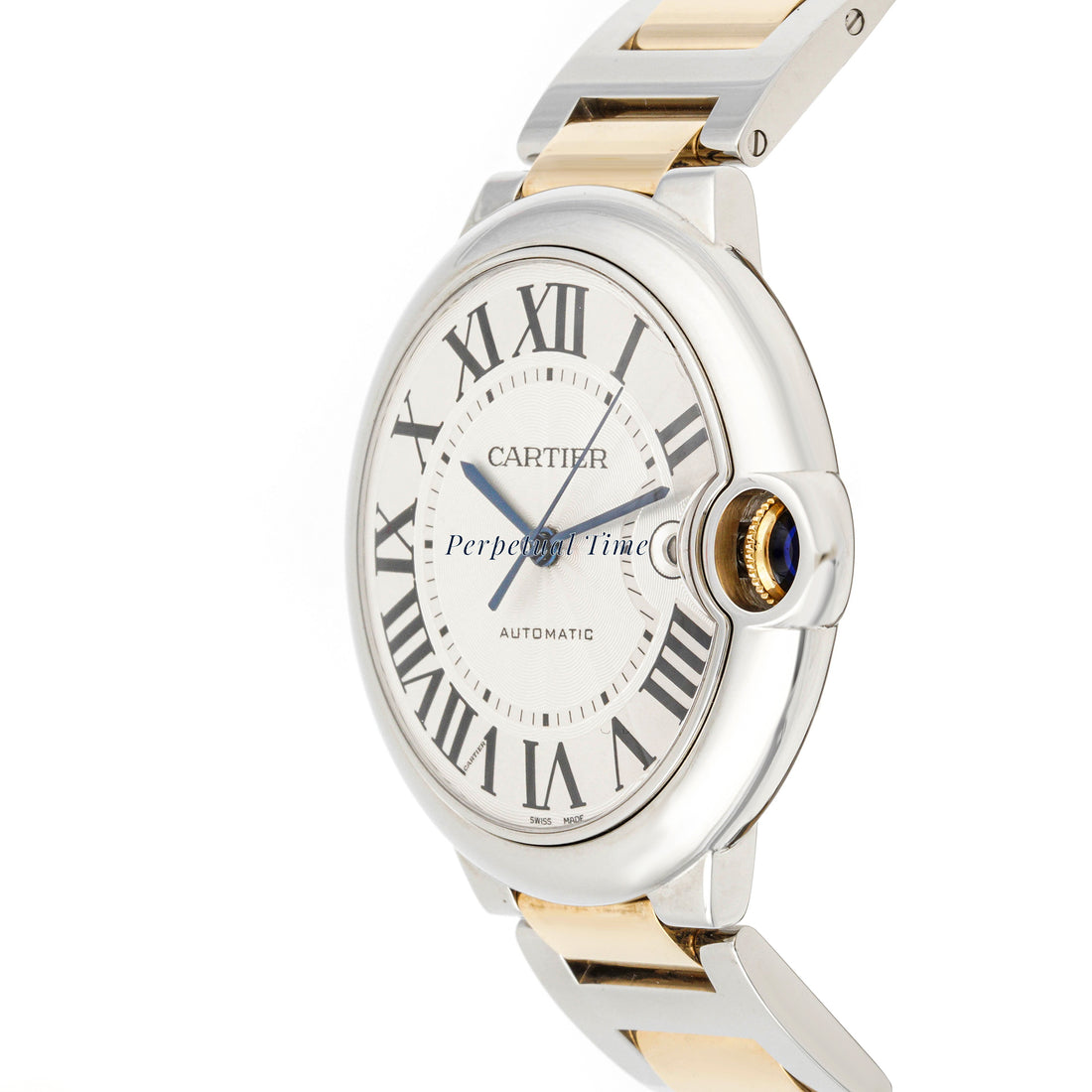 Cartier Ballon Bleu 42 mm Yellow Gold and Stainless Steel 3001 Silver Dial | Roman Numerals hour markers, Smooth bezel