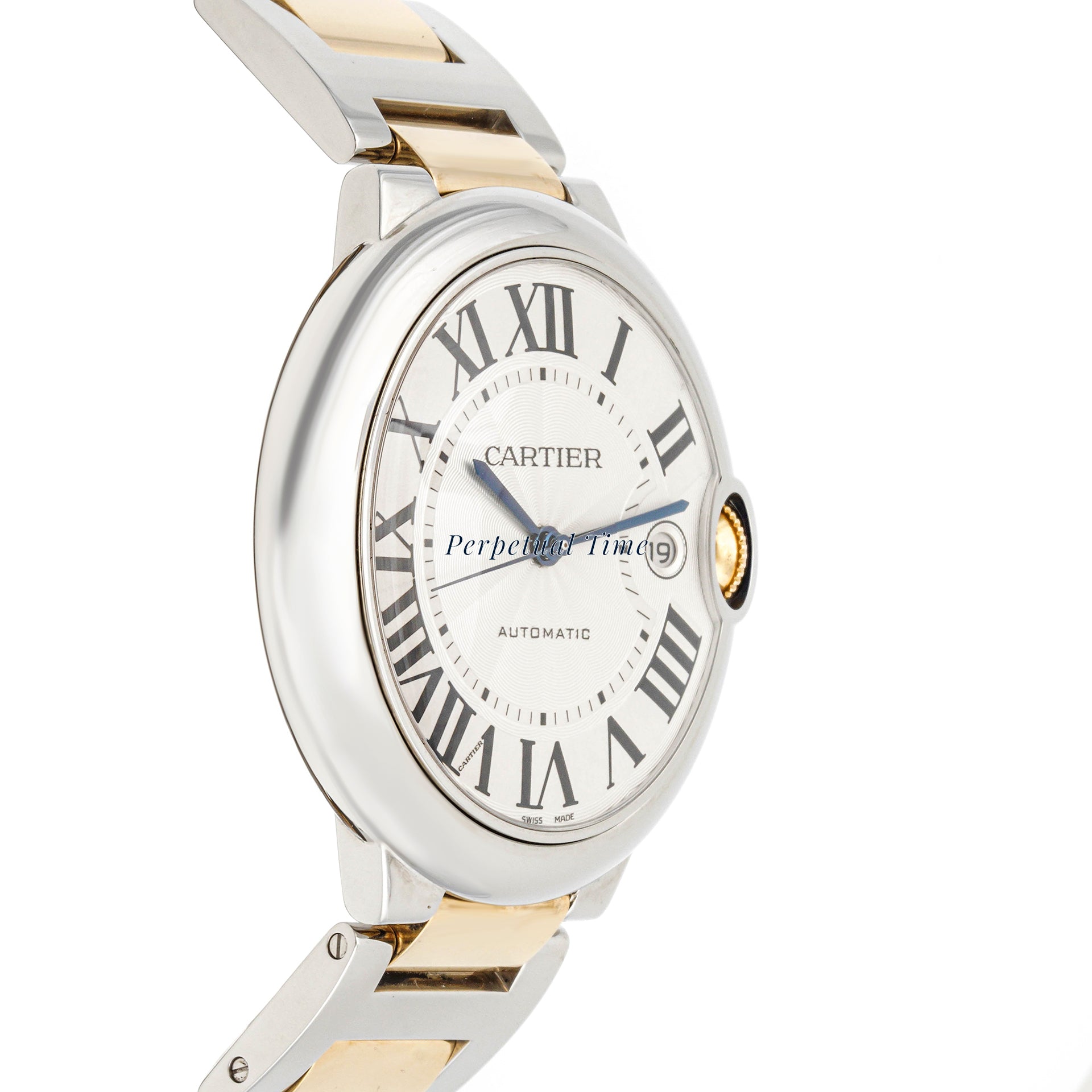 Cartier Ballon Bleu 42 mm Yellow Gold and Stainless Steel 3001 Silver Dial | Roman Numerals hour markers, Smooth bezel