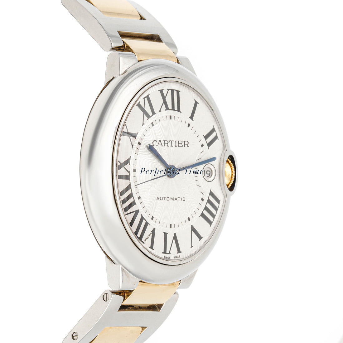 Cartier Ballon Bleu 42 mm Yellow Gold and Stainless Steel 3001 Silver Dial | Roman Numerals hour markers, Smooth bezel