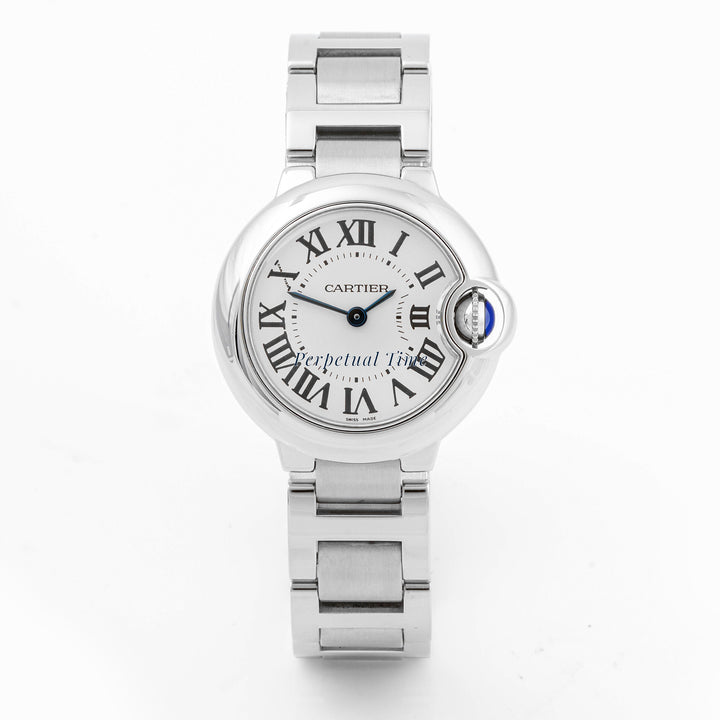 Cartier Ballon Bleu 28 mm Stainless Steel 3006 Silver Dial | Roman Numerals hour markers, Smooth bezel