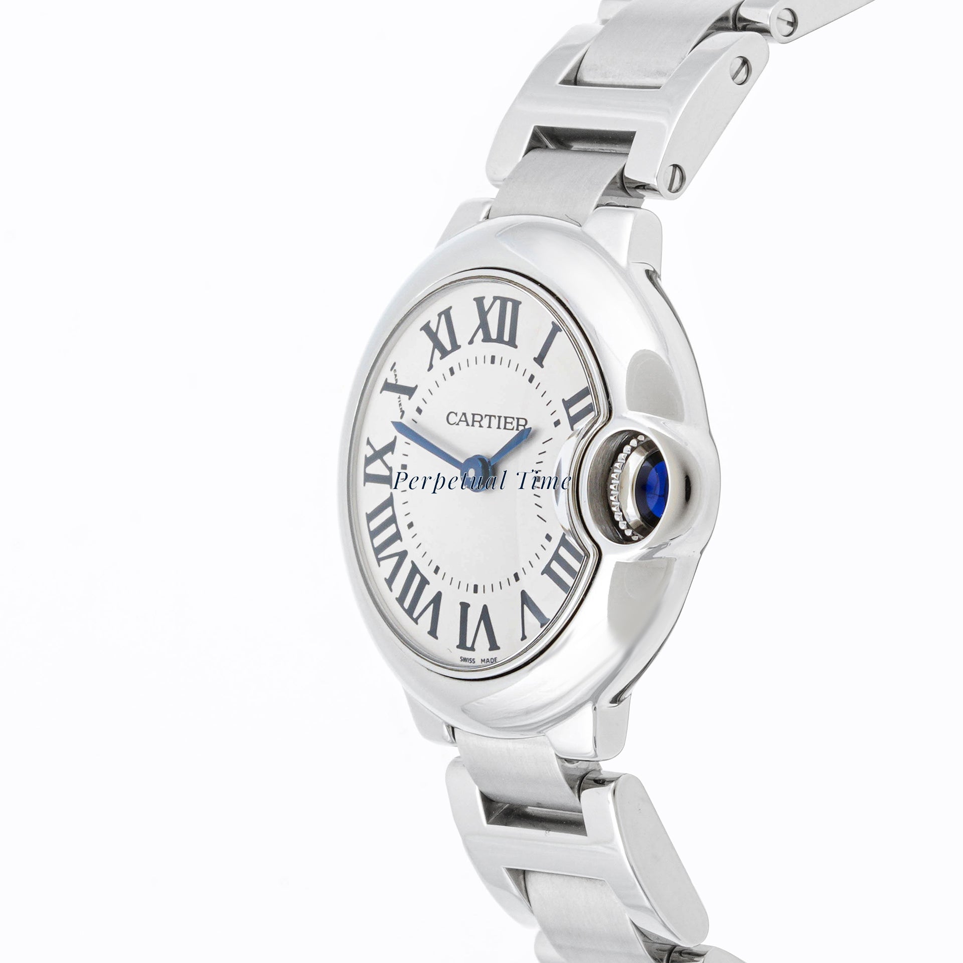 Cartier Ballon Bleu 28 mm Stainless Steel 3006 Silver Dial | Roman Numerals hour markers, Smooth bezel