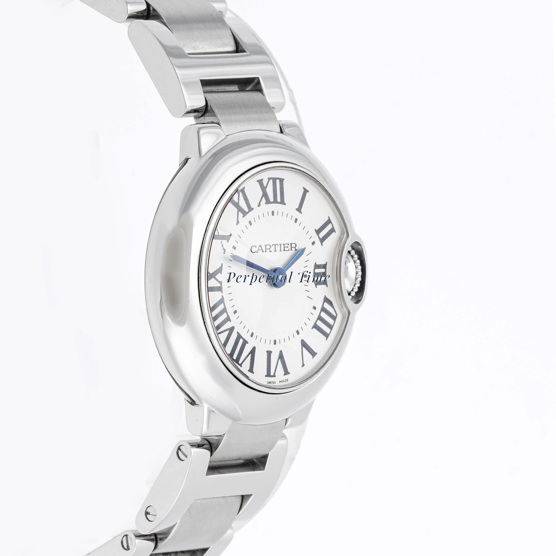 Cartier Ballon Bleu 28 mm Stainless Steel 3006 Silver Dial | Roman Numerals hour markers, Smooth bezel