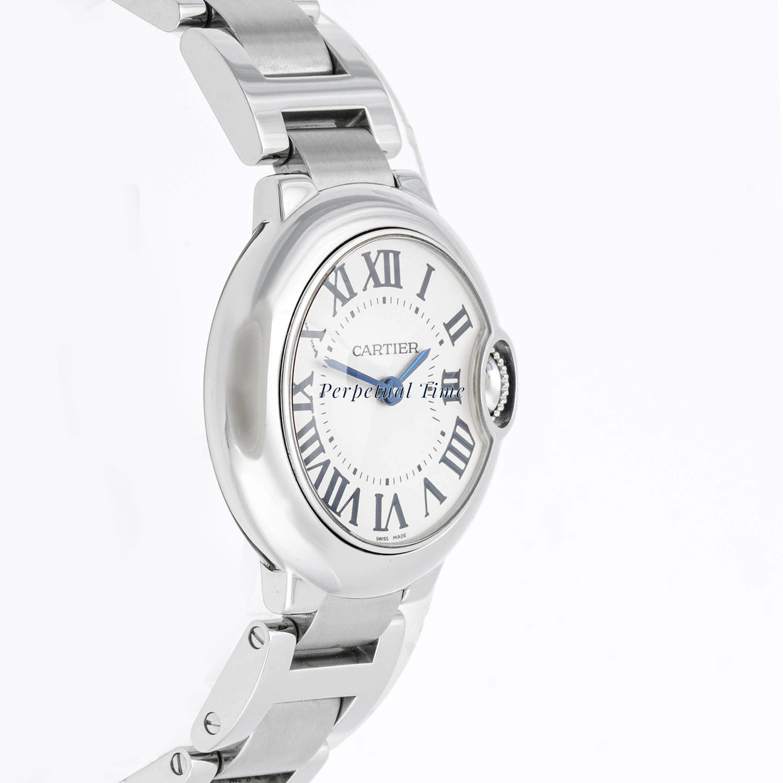 Cartier Ballon Bleu 28 mm Stainless Steel 3006 Silver Dial | Roman Numerals hour markers, Smooth bezel
