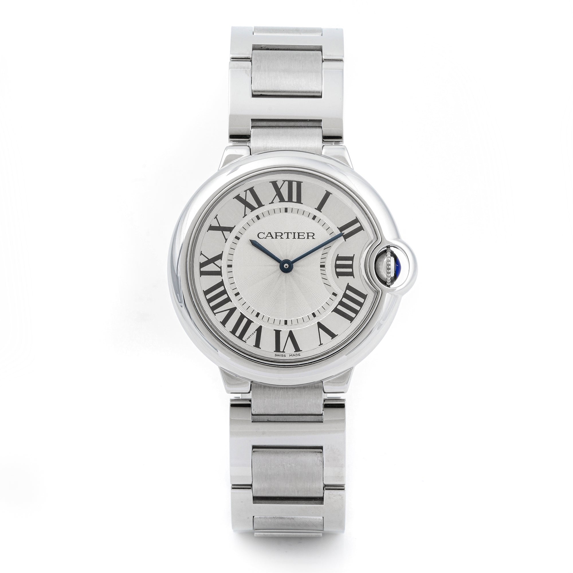 Cartier Ballon Bleu 28 mm Stainless Steel 3006 Silver Dial | Roman Numerals hour markers, Smooth bezel