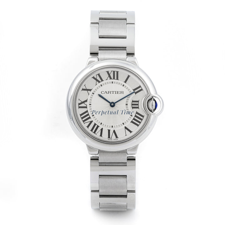 Cartier Ballon Bleu 28 mm Stainless Steel 3006 Silver Dial | Roman Numerals hour markers, Smooth bezel