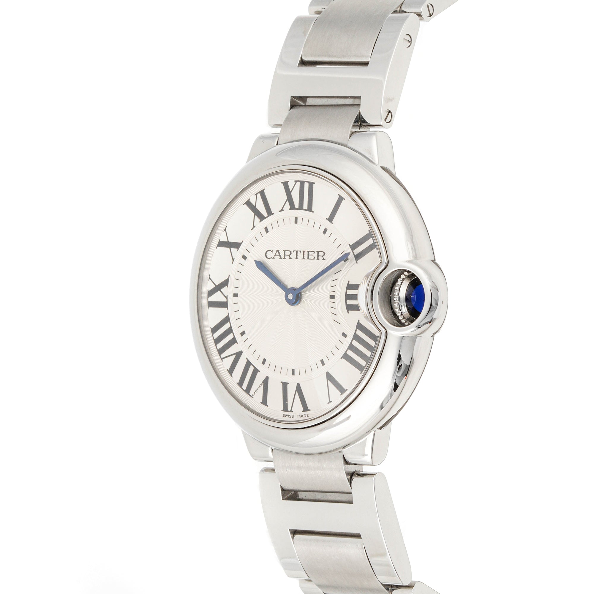 Cartier Ballon Bleu 28 mm Stainless Steel 3006 Silver Dial | Roman Numerals hour markers, Smooth bezel