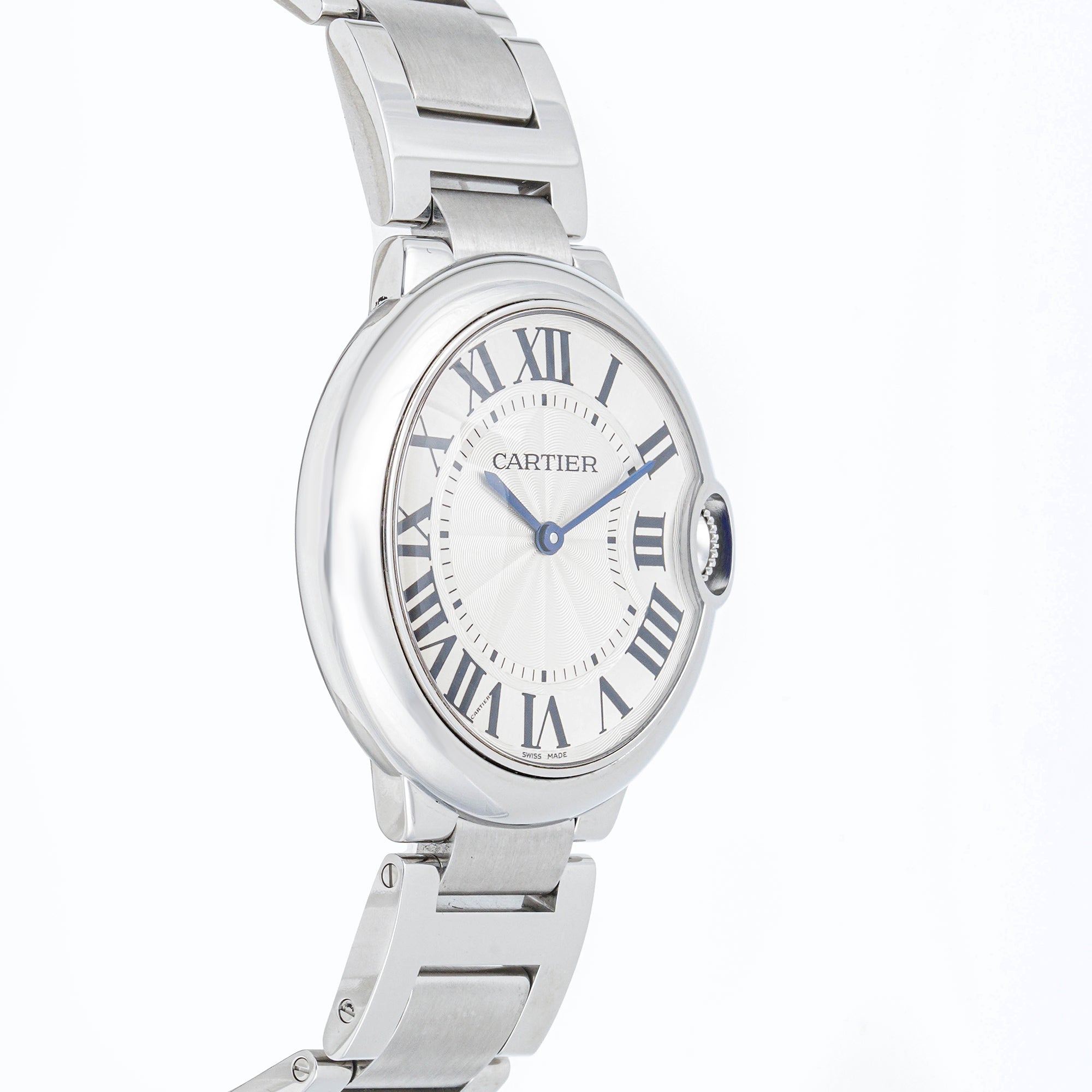 Cartier Ballon Bleu 28 mm Stainless Steel 3006 Silver Dial | Roman Numerals hour markers, Smooth bezel