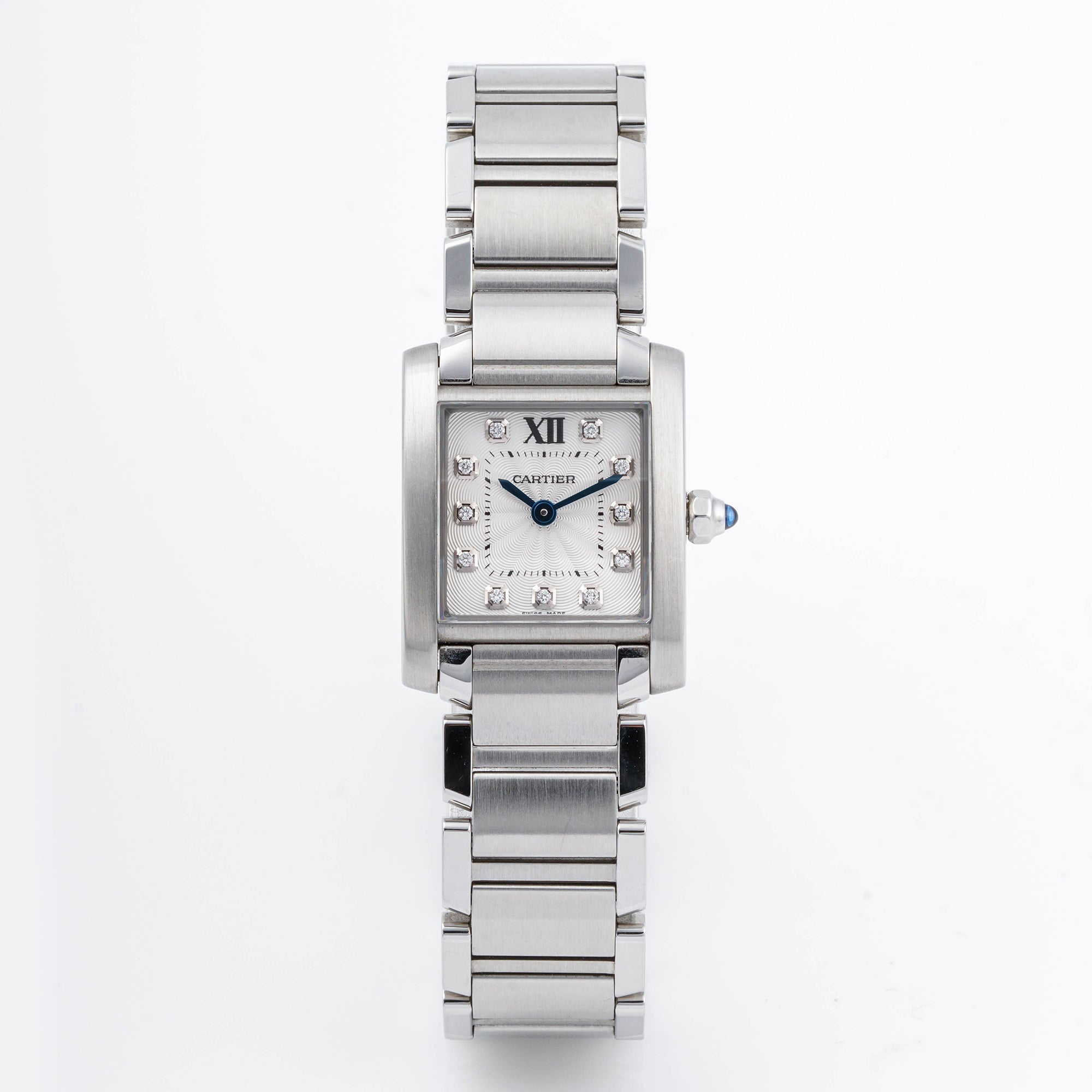 Cartier Tank Française 20x25 mm Stainless Steel 3217 Off-White Dial | Roman Numerals hour markers, Smooth bezel