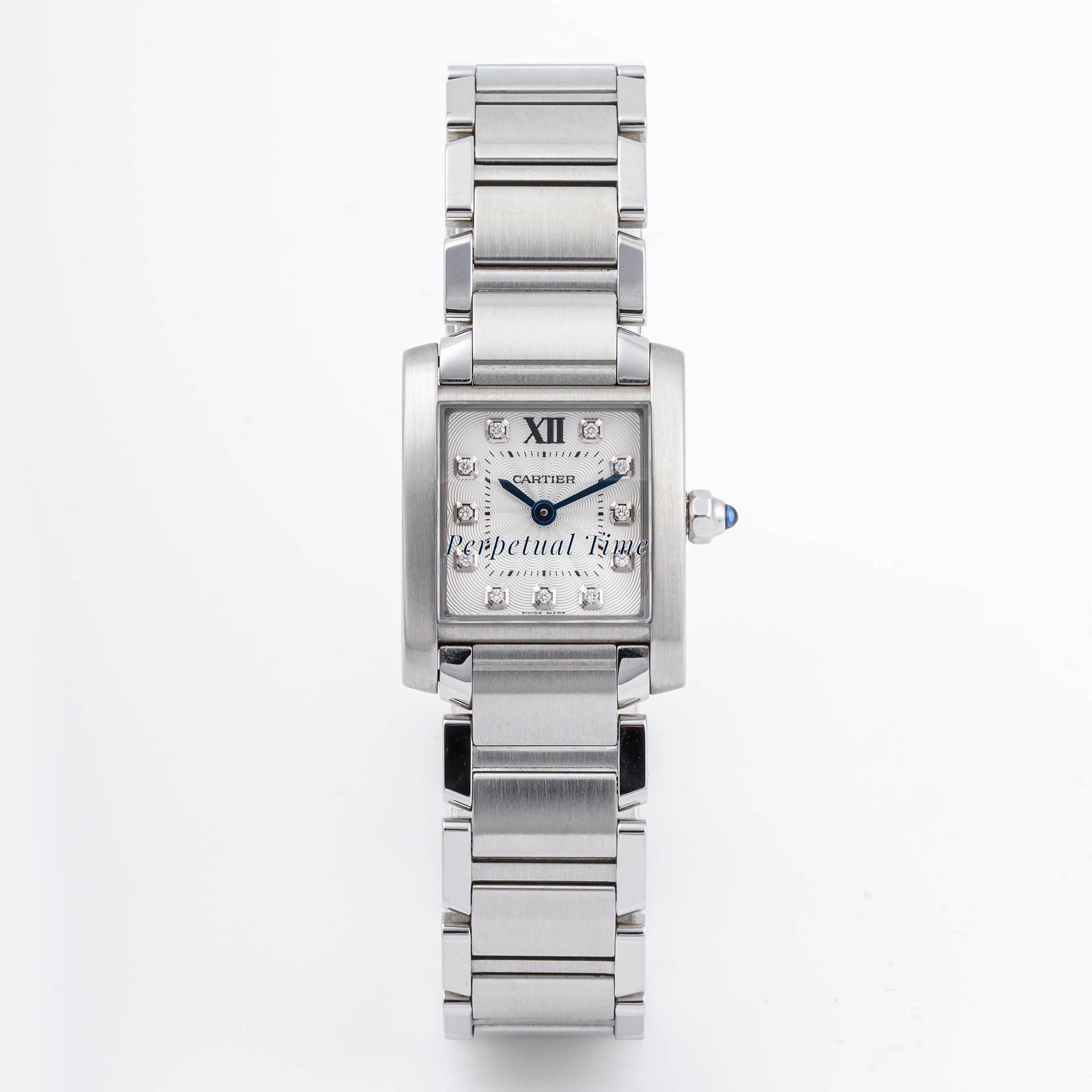 Cartier Tank Française 20x25 mm Stainless Steel 3217 Off-White Dial | Roman Numerals hour markers, Smooth bezel