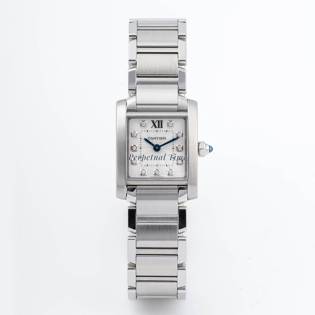 Cartier Tank Française 20x25 mm Stainless Steel 3217 Off-White Dial | Roman Numerals hour markers, Smooth bezel
