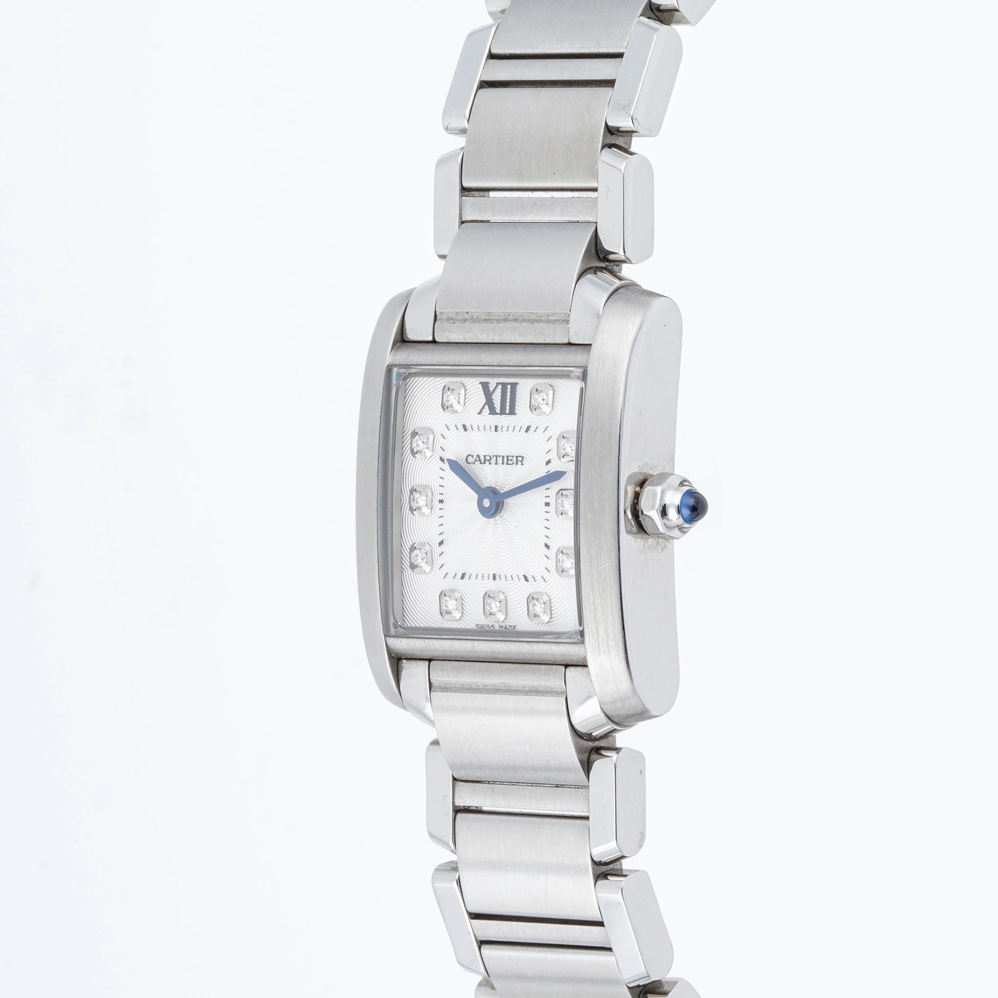 Cartier Tank Française 20x25 mm Stainless Steel 3217 Off-White Dial | Roman Numerals hour markers, Smooth bezel