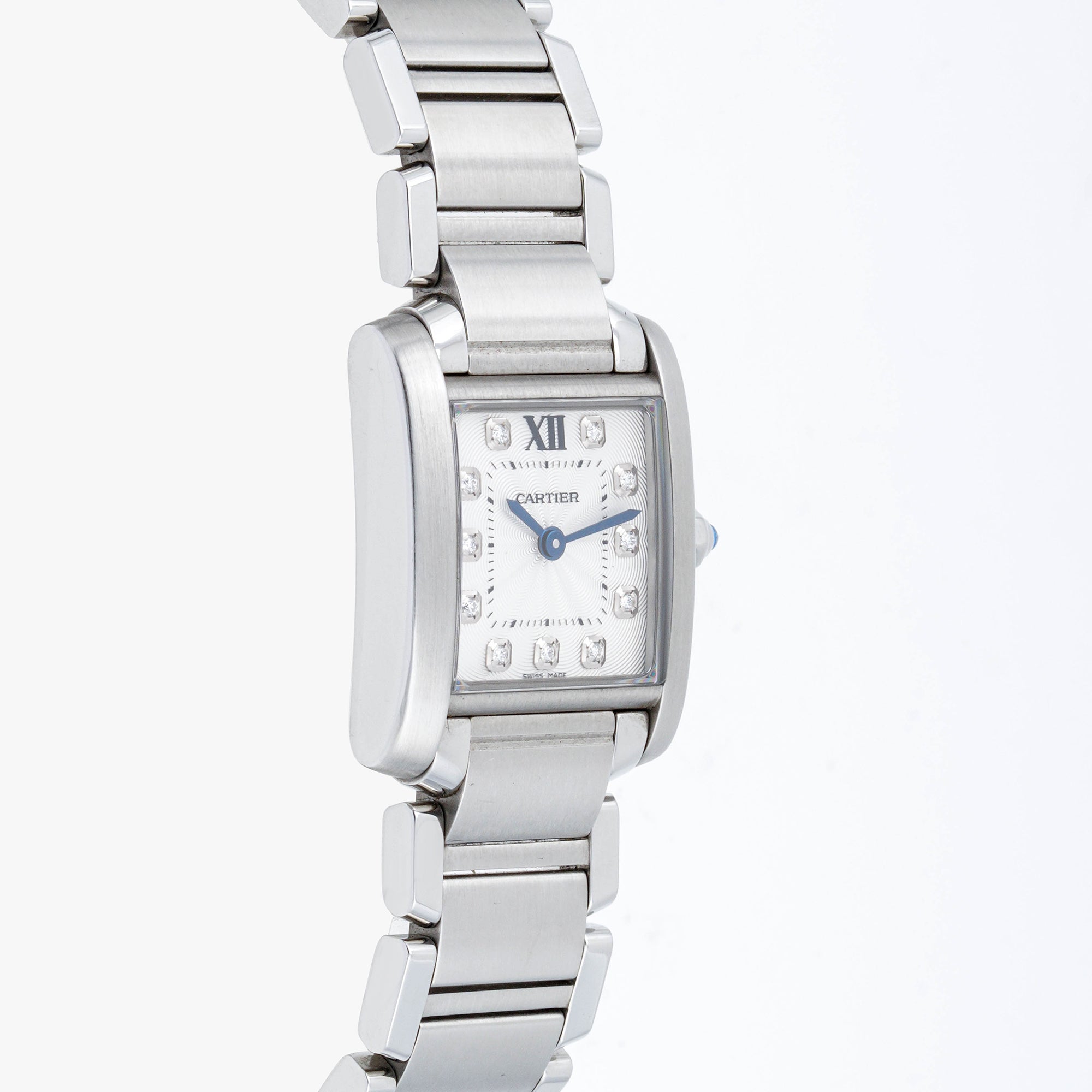 Cartier Tank Française 20x25 mm Stainless Steel 3217 Off-White Dial | Roman Numerals hour markers, Smooth bezel