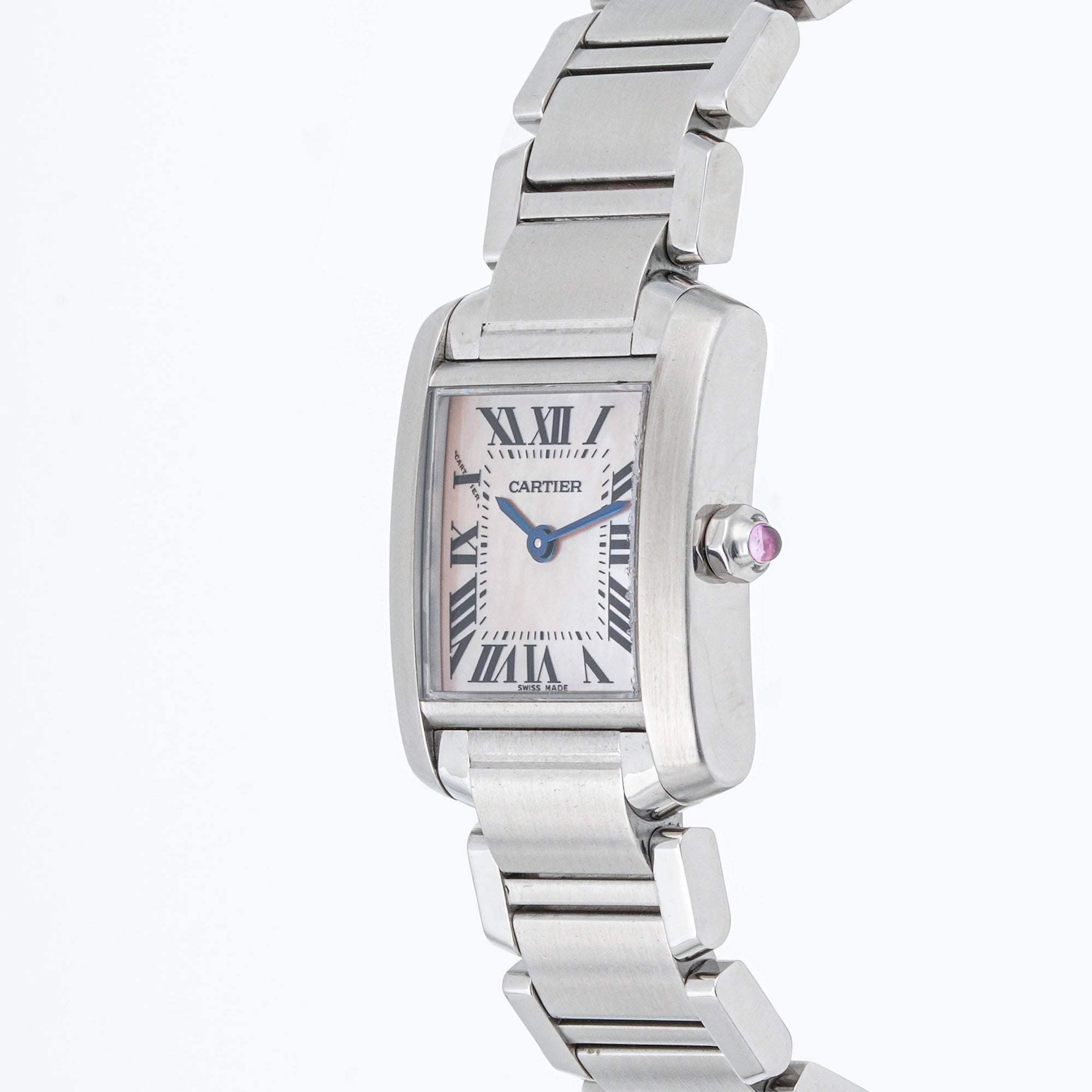 Cartier Tank Française 20x25mm Stainless Steel & Yellow Gold 2384 Mother of Pearl Dial | Roman Numerals hour markers, Smooth bezel
