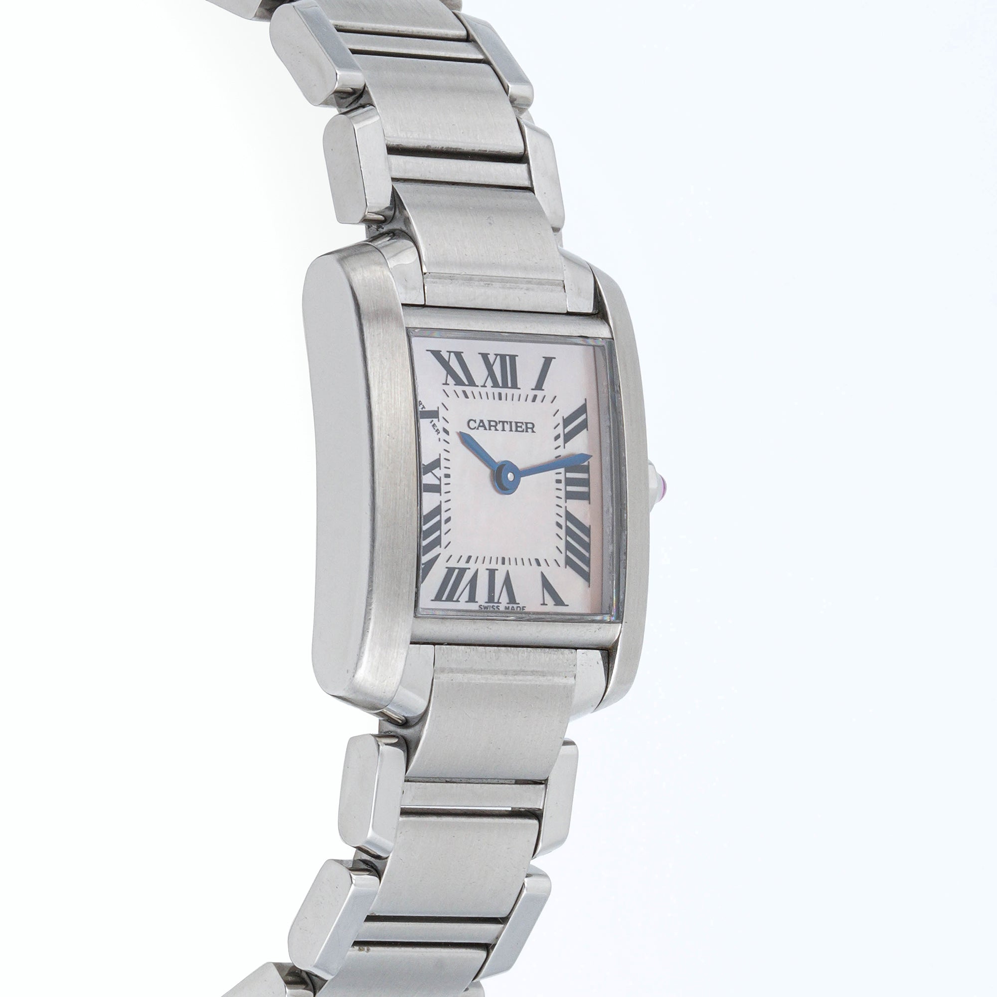 Cartier Tank Française 20x25mm Stainless Steel & Yellow Gold 2384 Mother of Pearl Dial | Roman Numerals hour markers, Smooth bezel