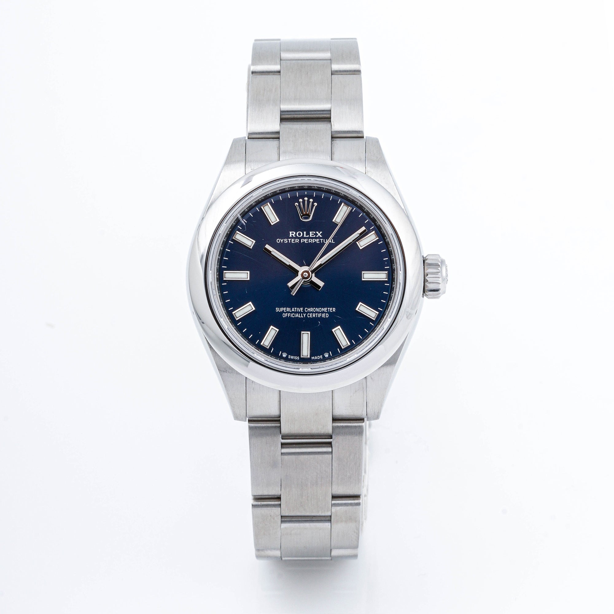 Rolex Oyster Perpetual 28 mm Stainless Steel 276200 Blue Dial | Index hour markers, Smooth bezel