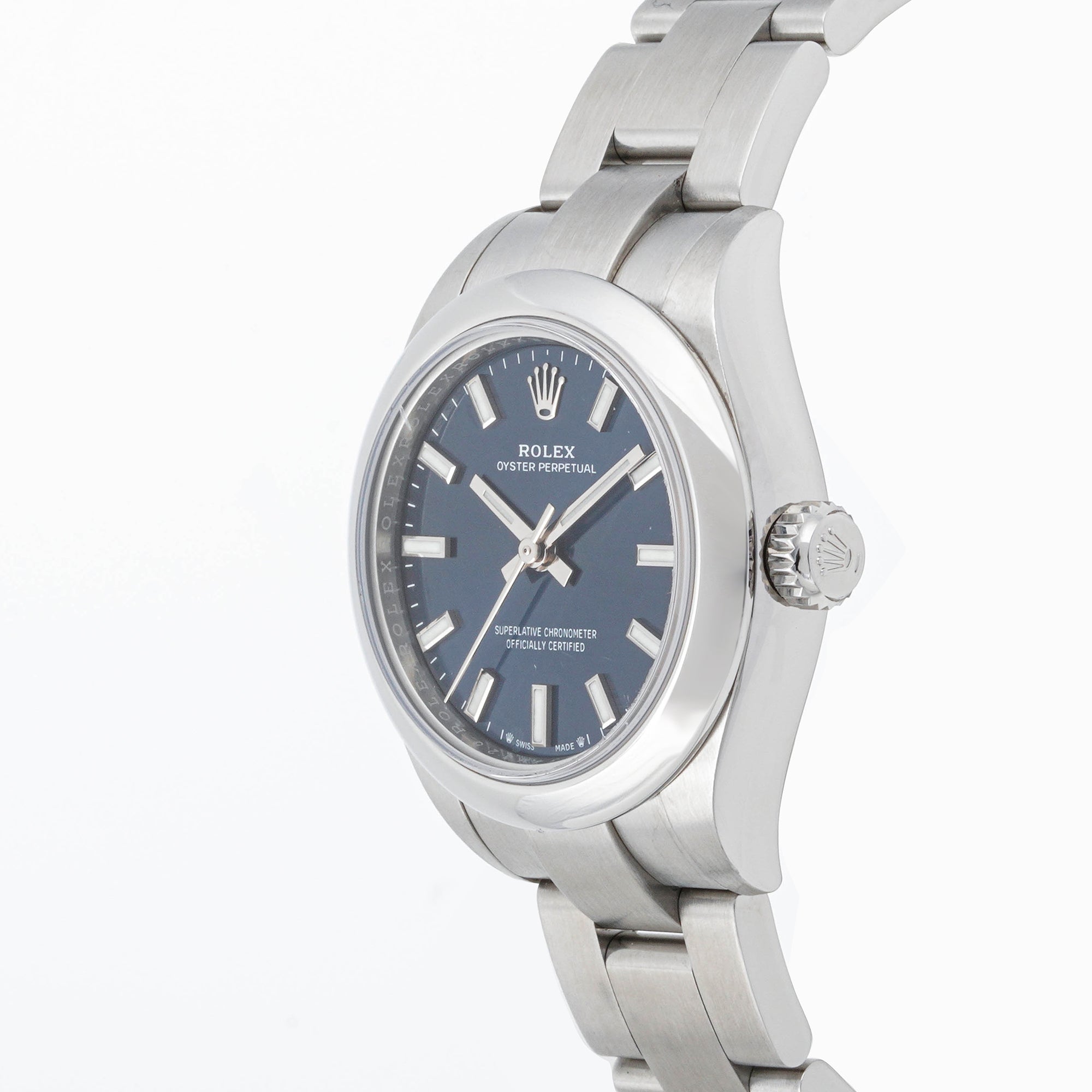 Rolex Oyster Perpetual 28 mm Stainless Steel 276200 Blue Dial | Index hour markers, Smooth bezel