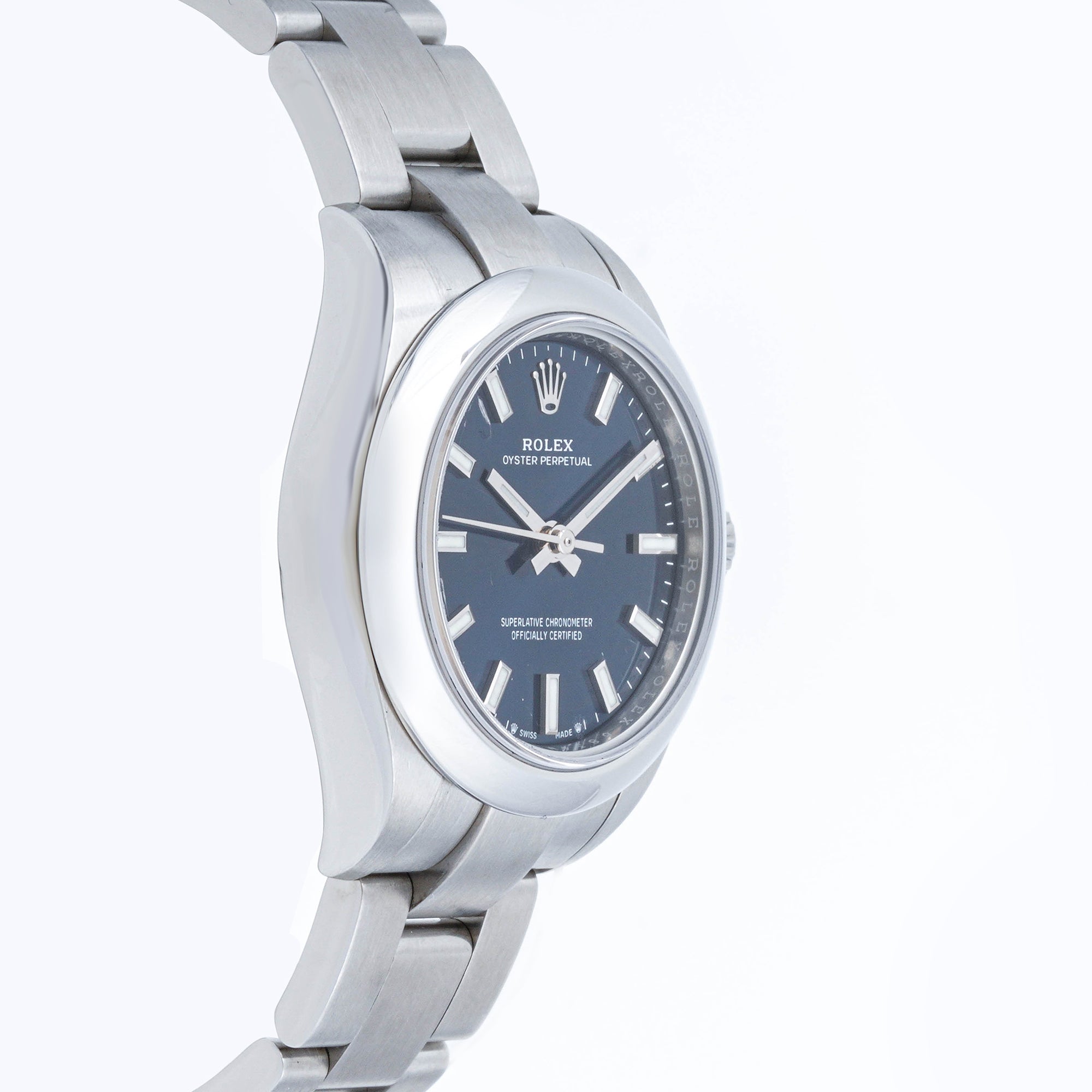 Rolex Oyster Perpetual 28 mm Stainless Steel 276200 Blue Dial | Index hour markers, Smooth bezel