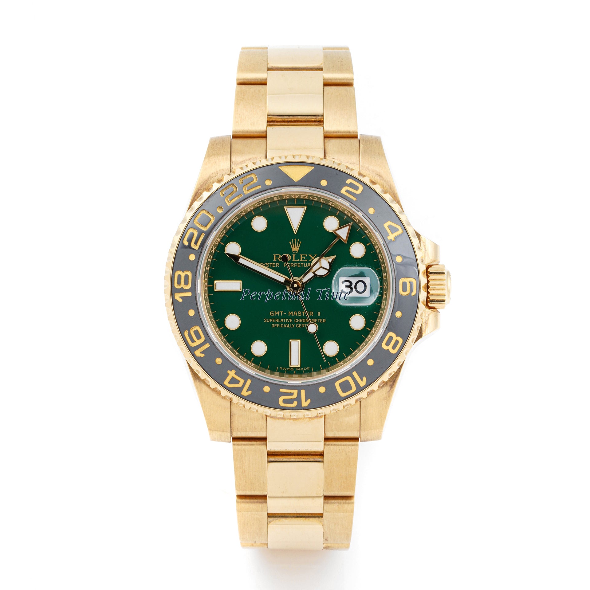 Rolex GMT-Master II Green w factory error Dial on Oyster band 116718LN Papers 2006